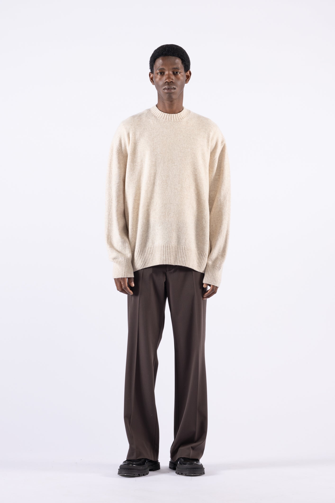 Maglia girocollo melange in lana - Panna