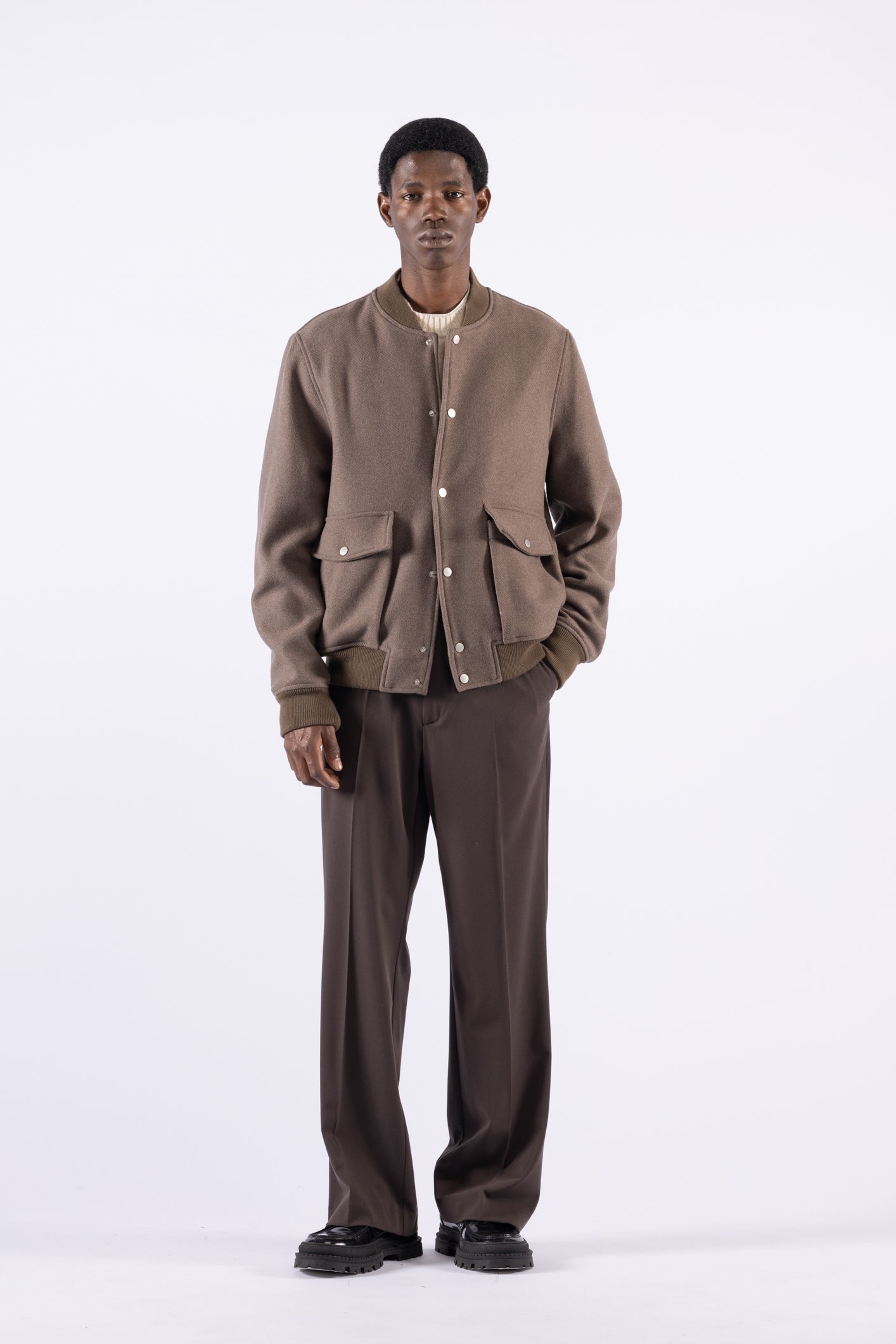 Giacca bomber in lana - Tortora