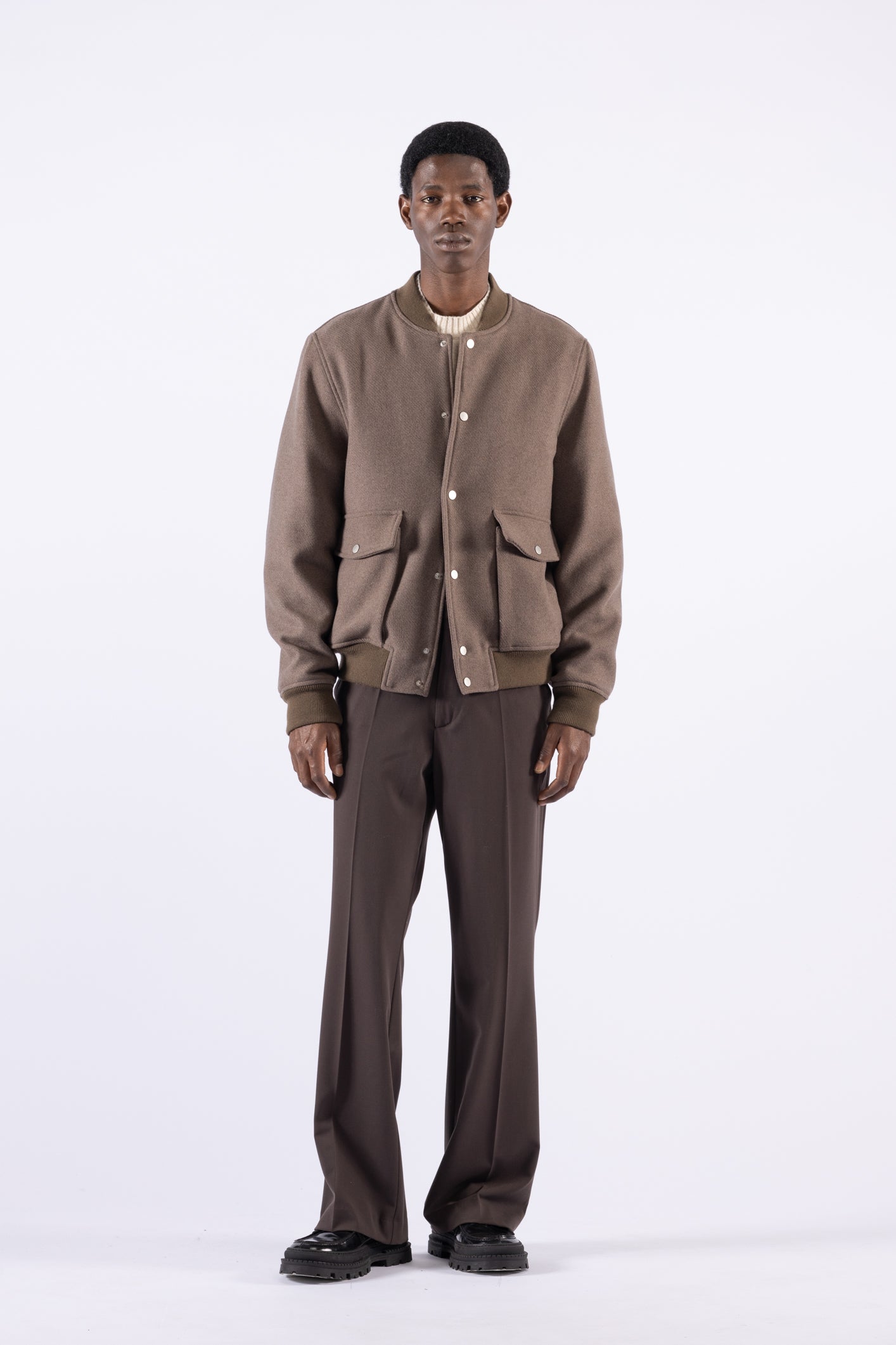 Giacca bomber in lana - Tortora