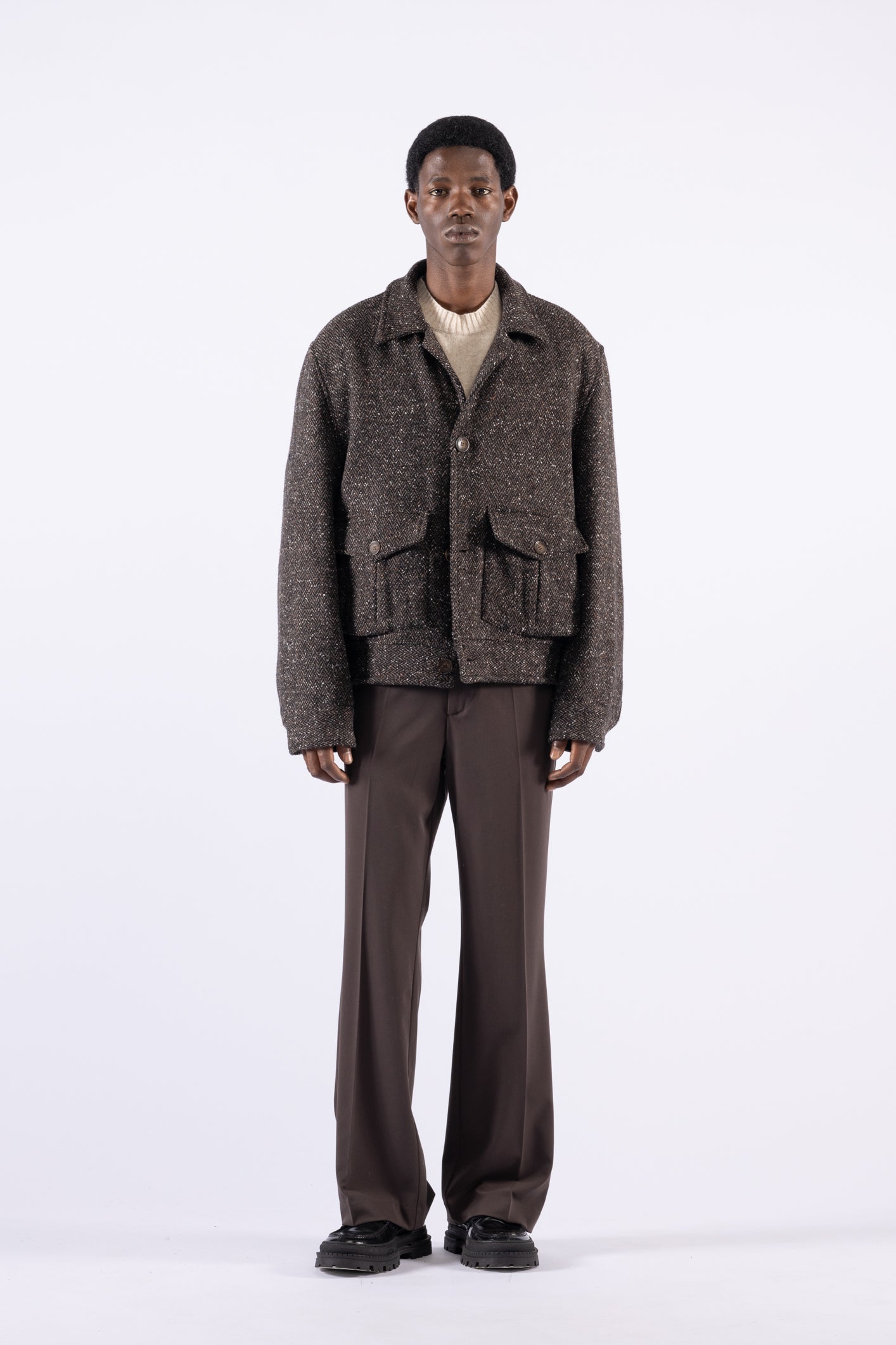 Giacca in lana e seta con tasconi - Moro