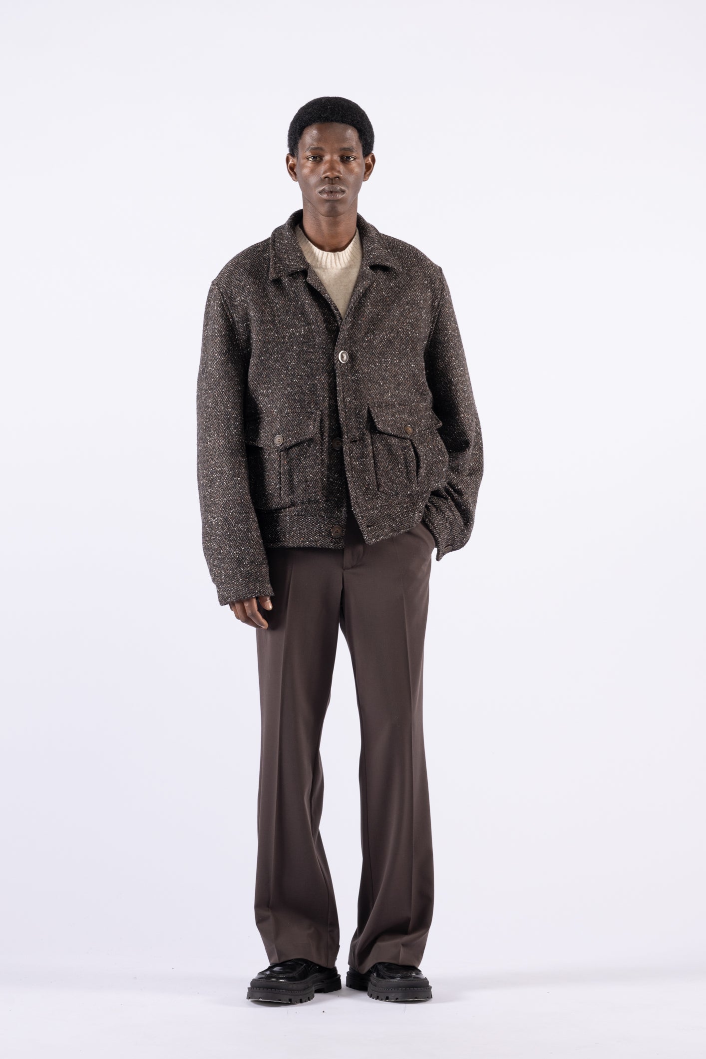 Giacca in lana e seta con tasconi - Moro