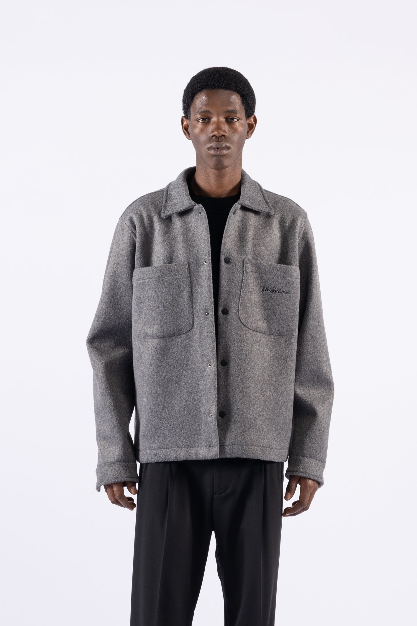 Giacca camicia in misto lana - Grigio