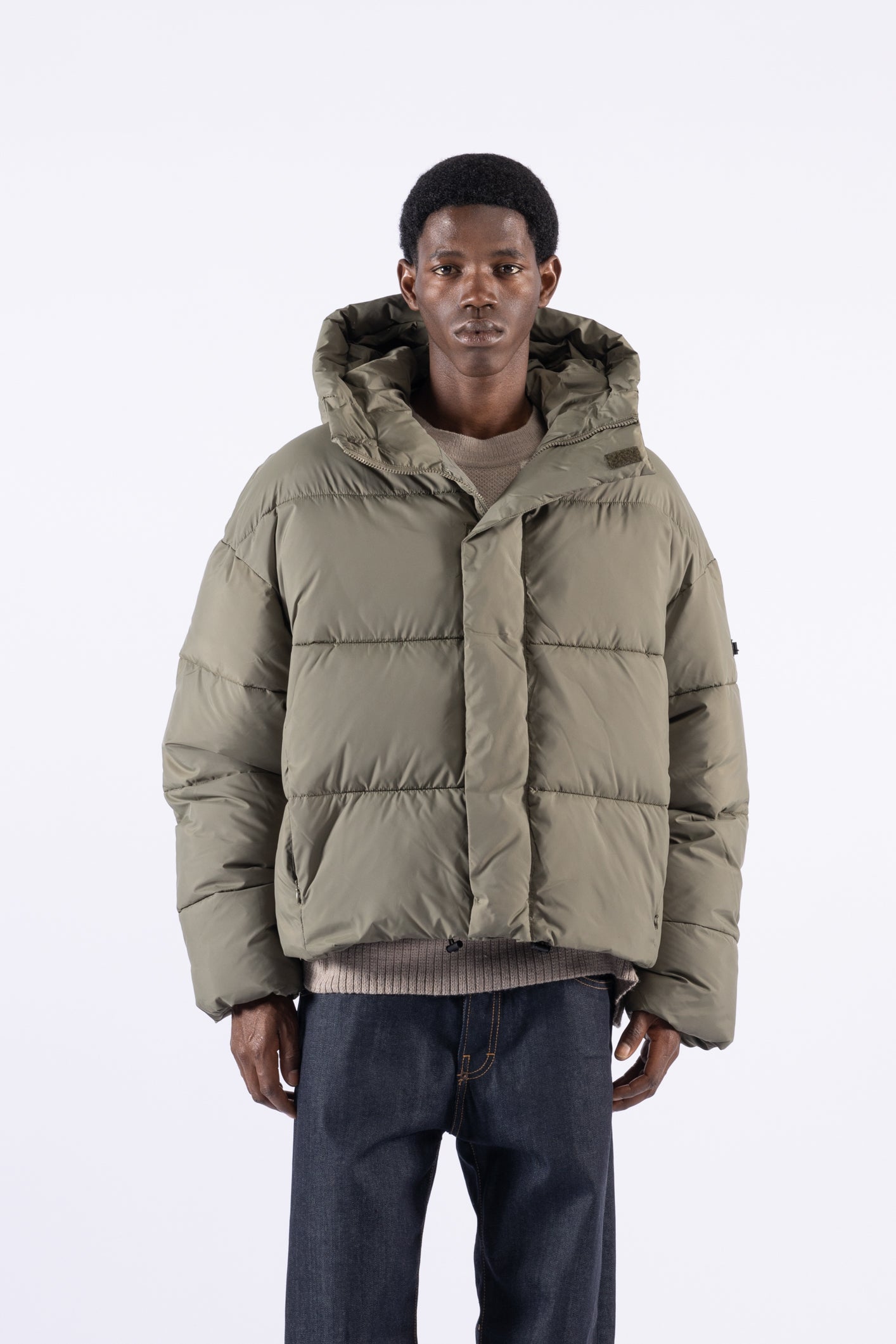 Piumino oversize con cappuccio - Verde