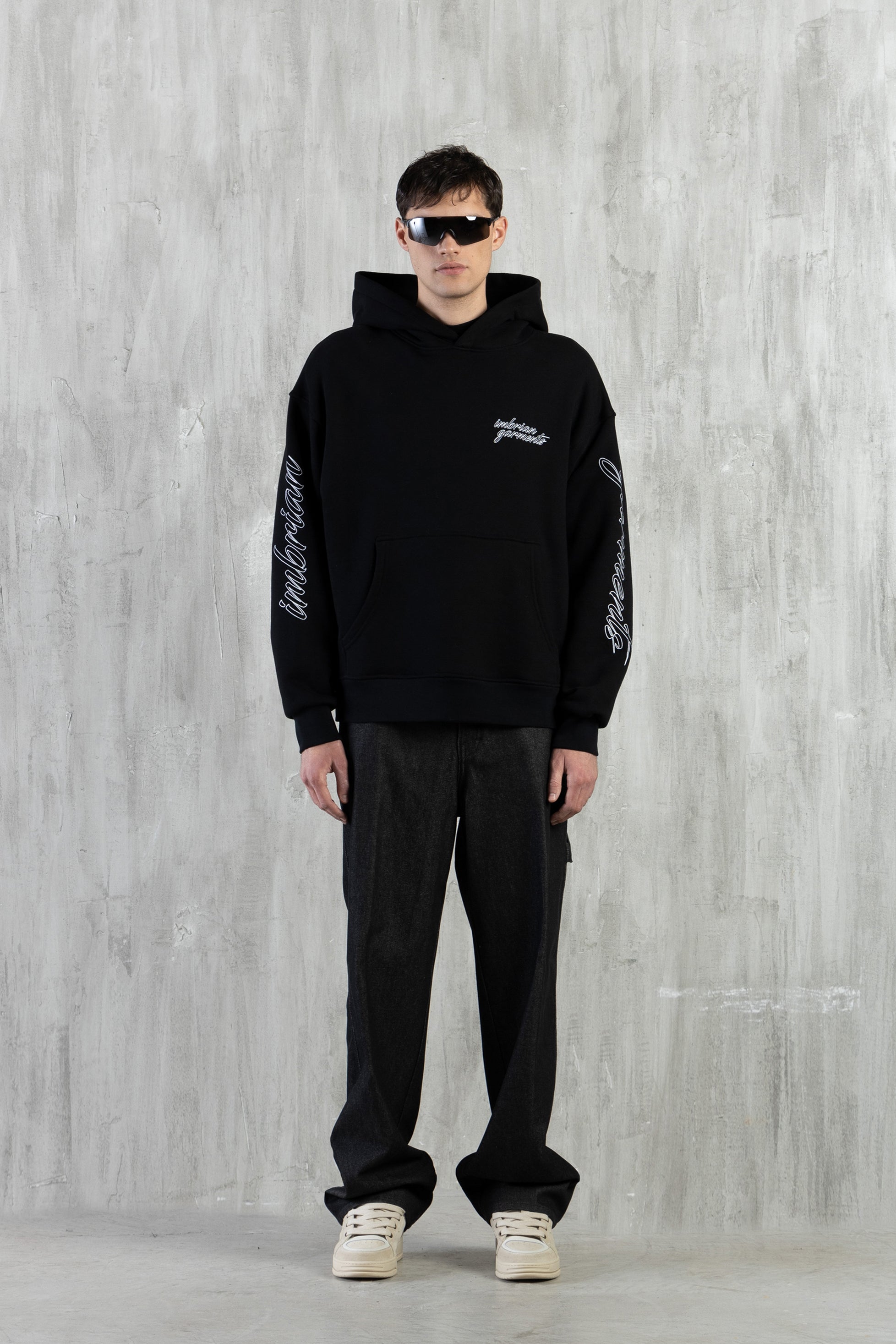 Oversized Sweatshirt with Sleeve Print - Black