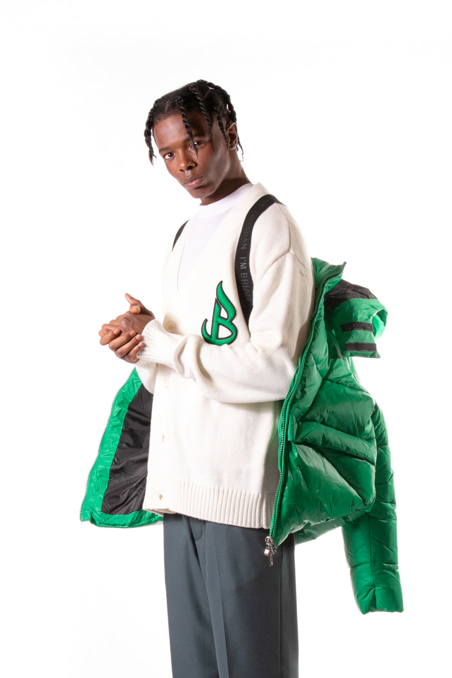 Regular fit eco down jacket with hood - Green