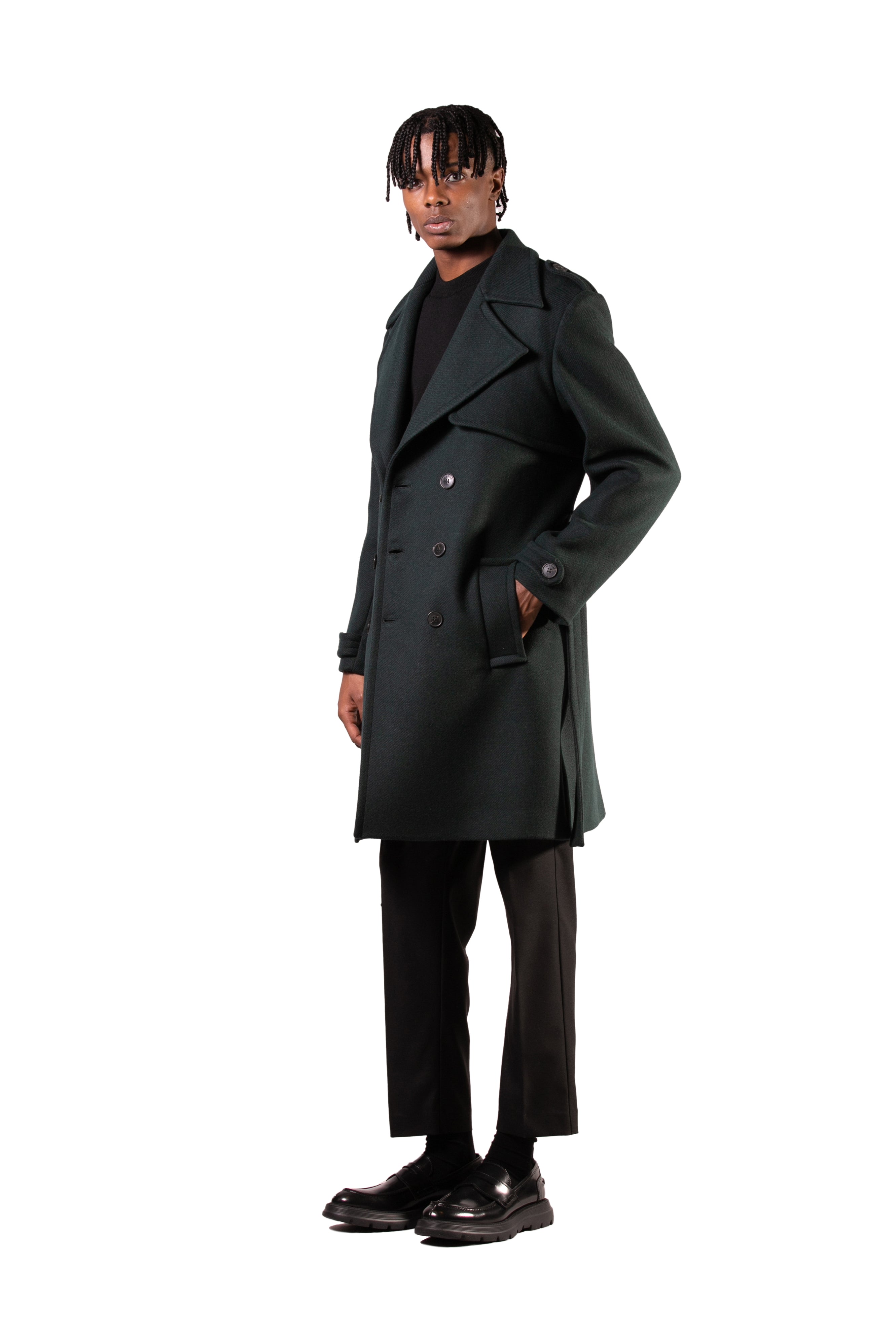 Double-breasted wool blend coat - Green