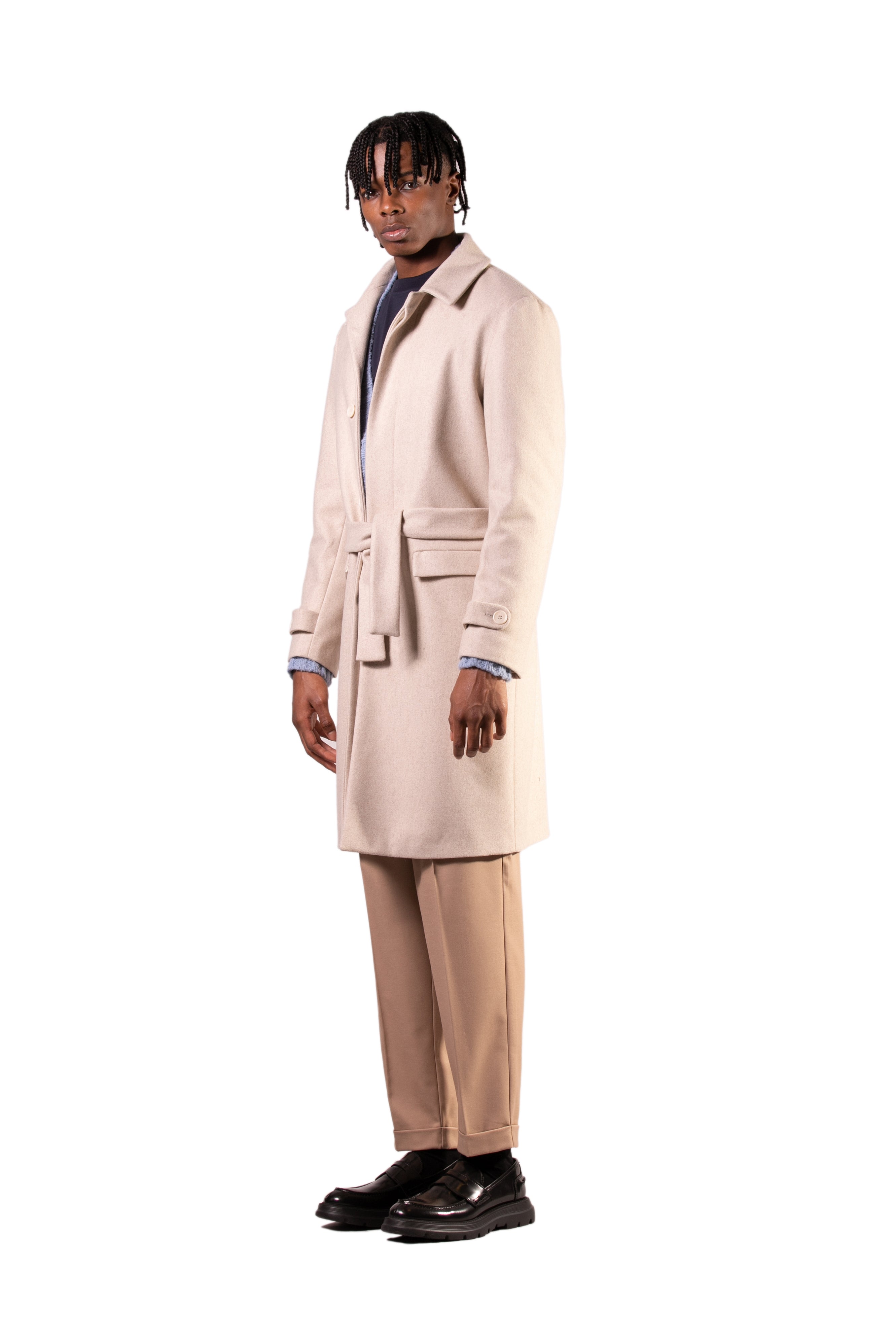 Single-Breasted Wool Blend Coat - Beige