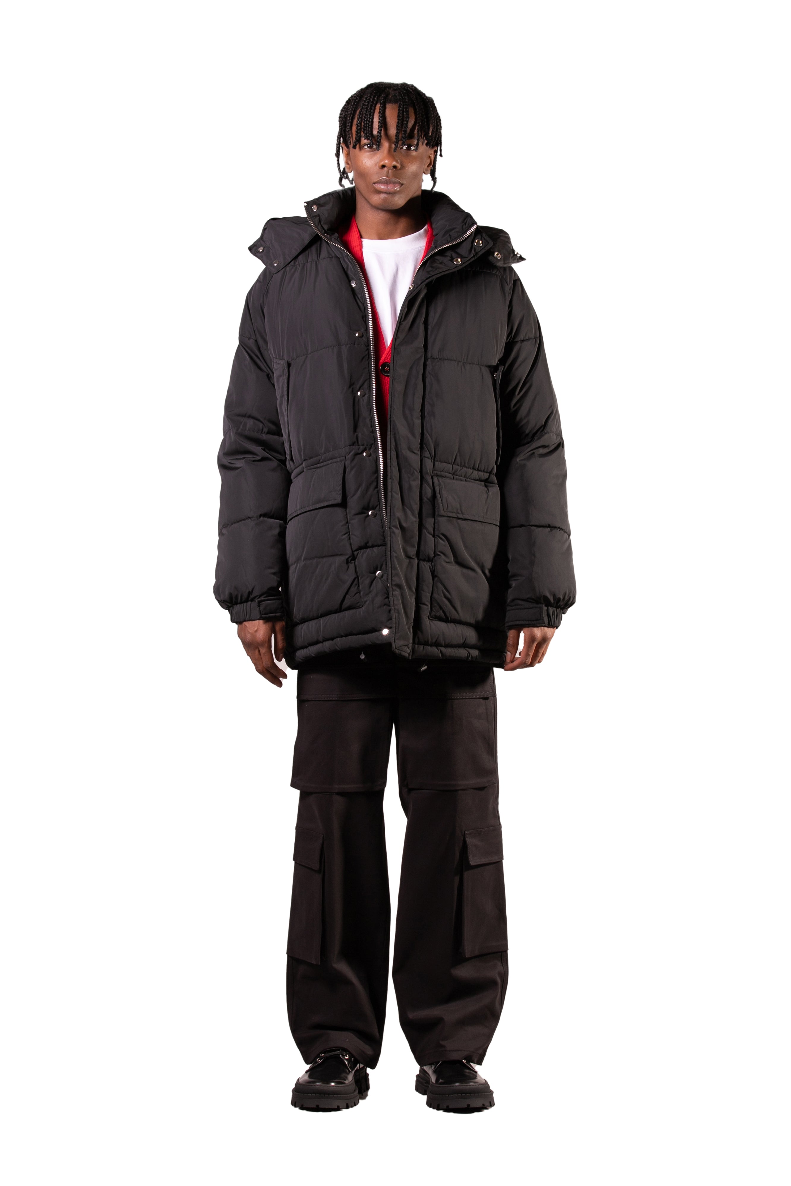 LONG DOWN JACKET WITH HOOD-BLACK