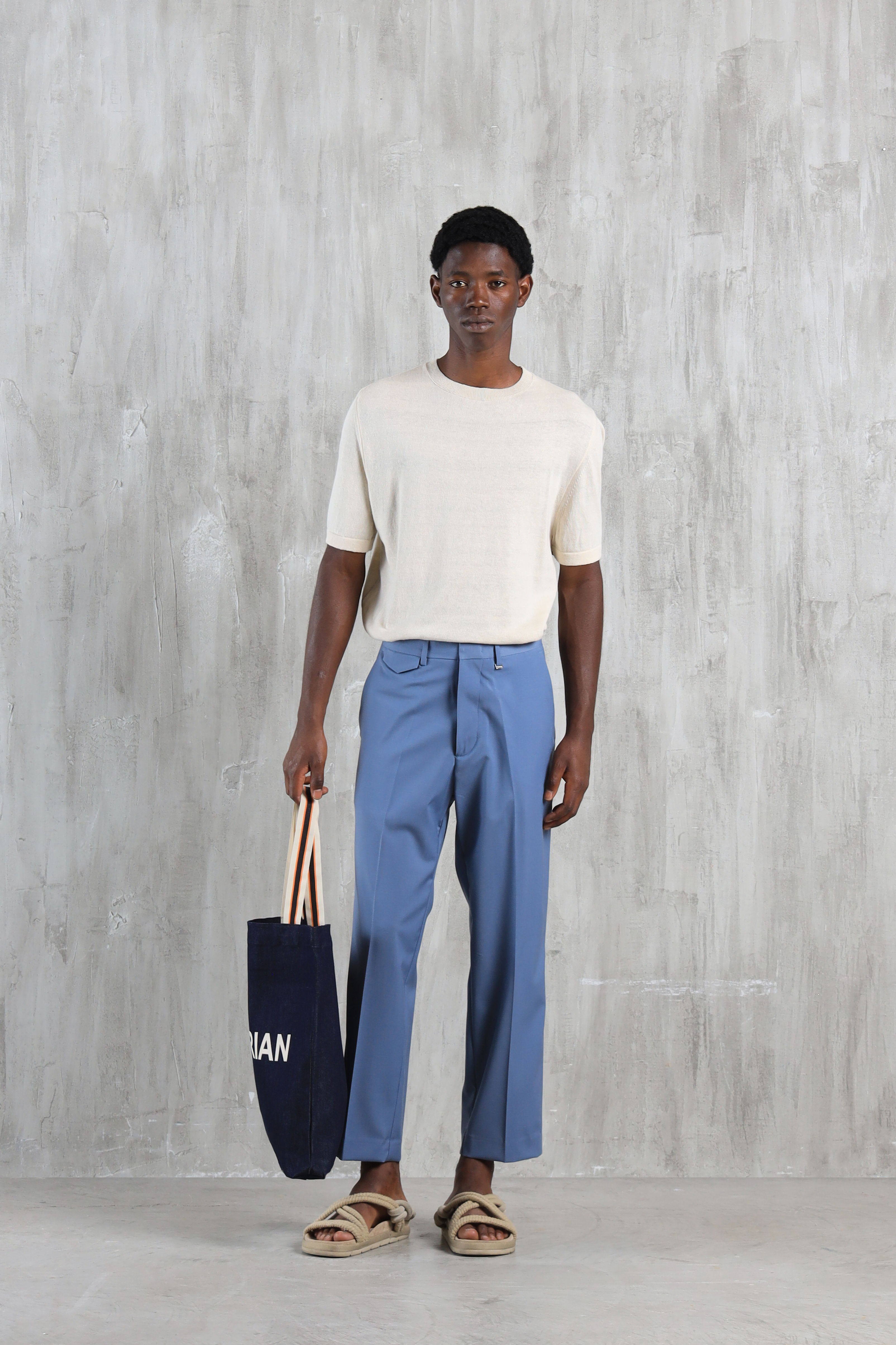 Pantalone regolare in misto lana - Indaco