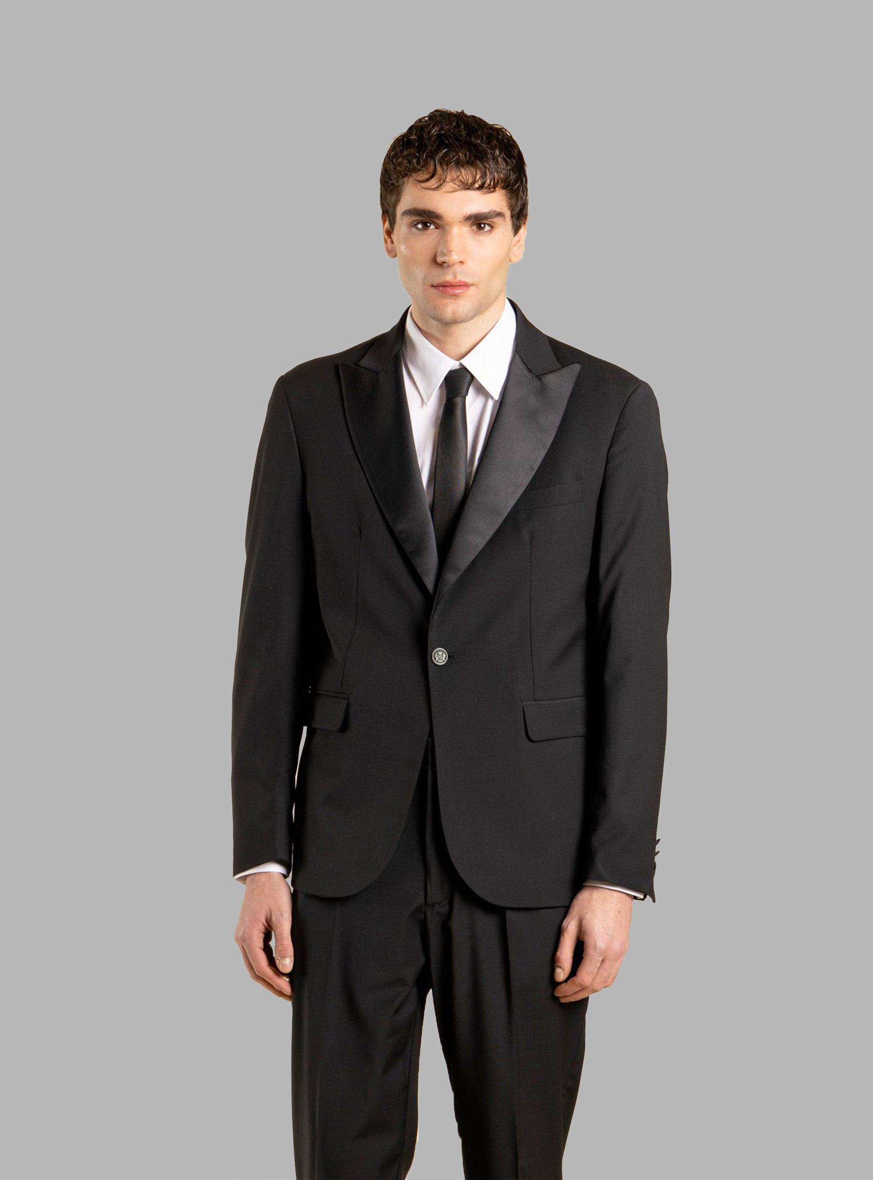 Wool Jacket with Satin Collar - Black