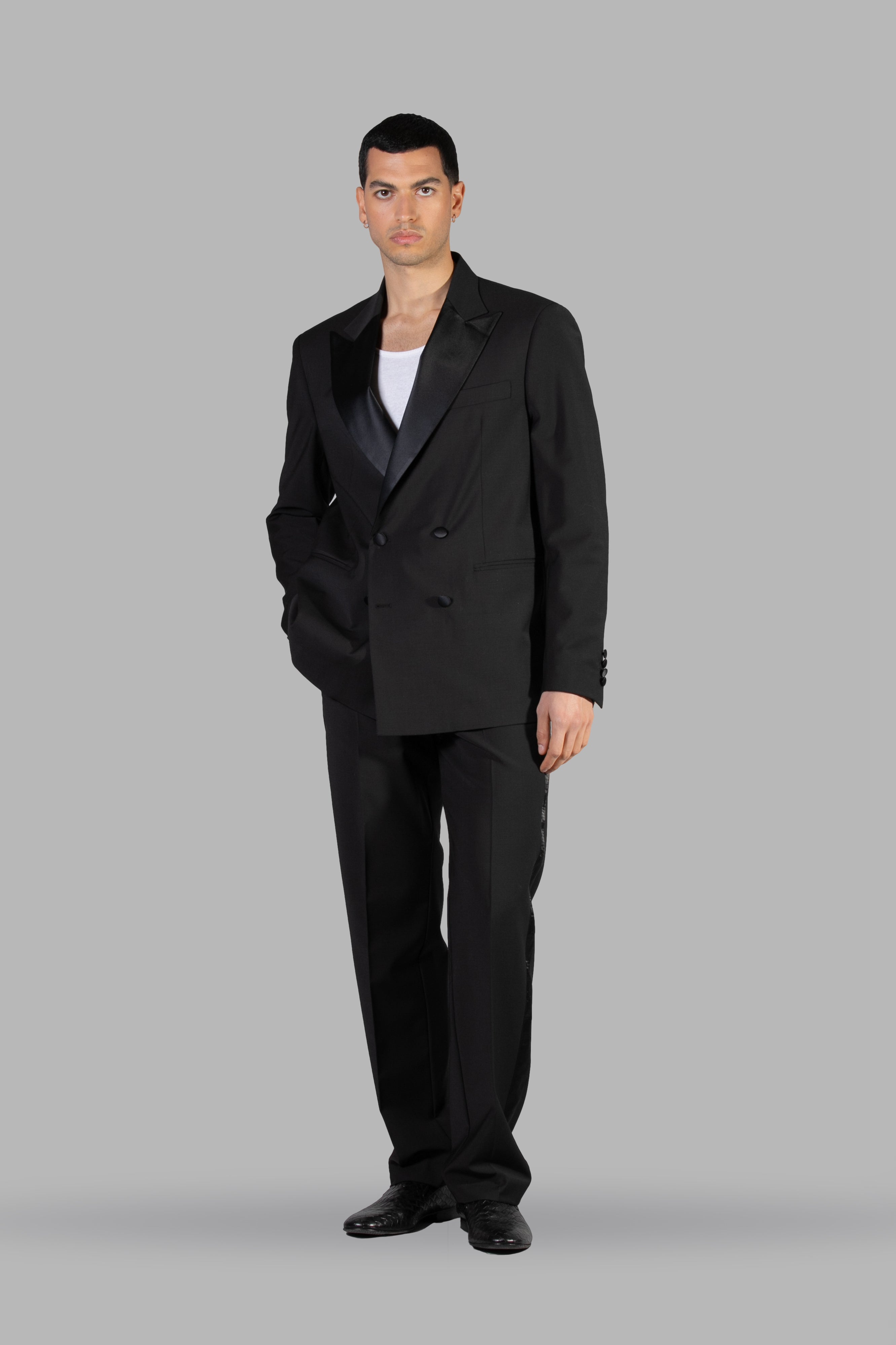 Satin Lapel Tuxedo Jacket - Black
