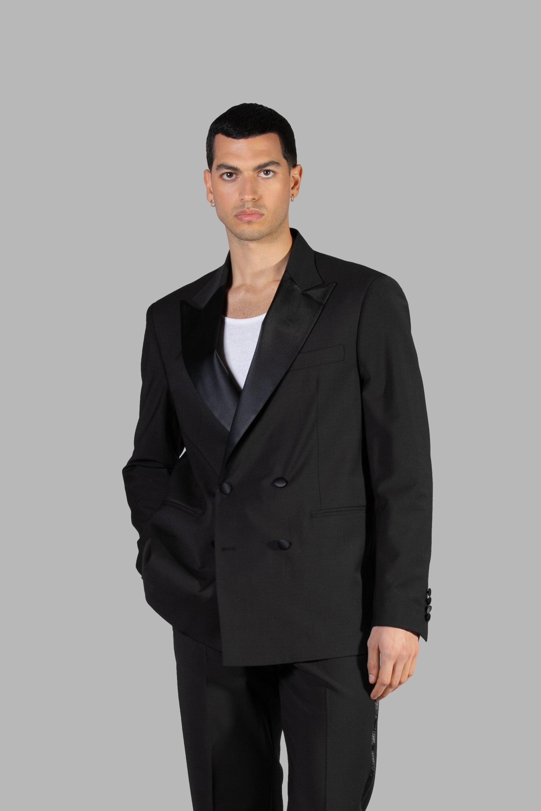 Satin Lapel Tuxedo Jacket - Black