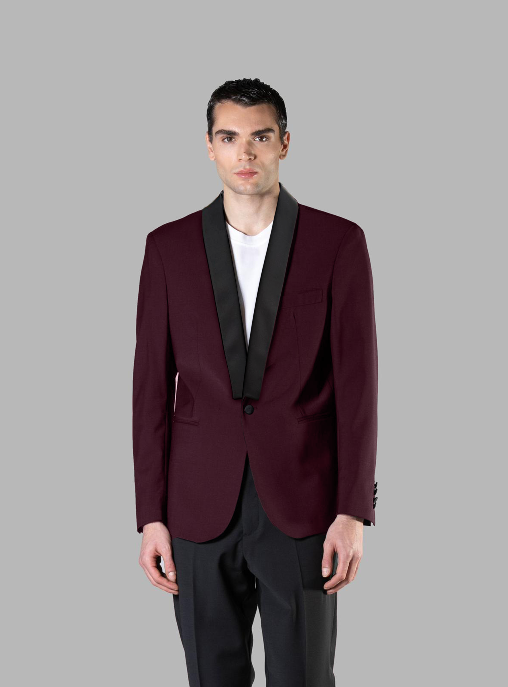 Single-breasted shawl collar wool jacket - Bordeaux