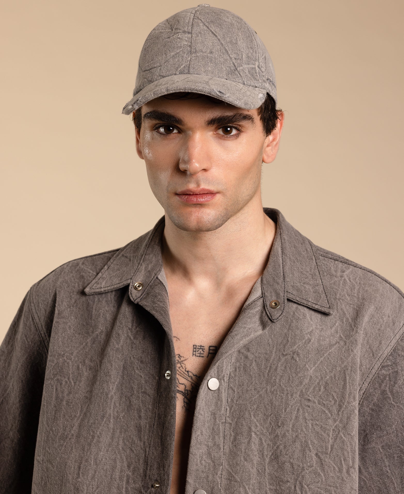 Gray denim cotton baseball cap