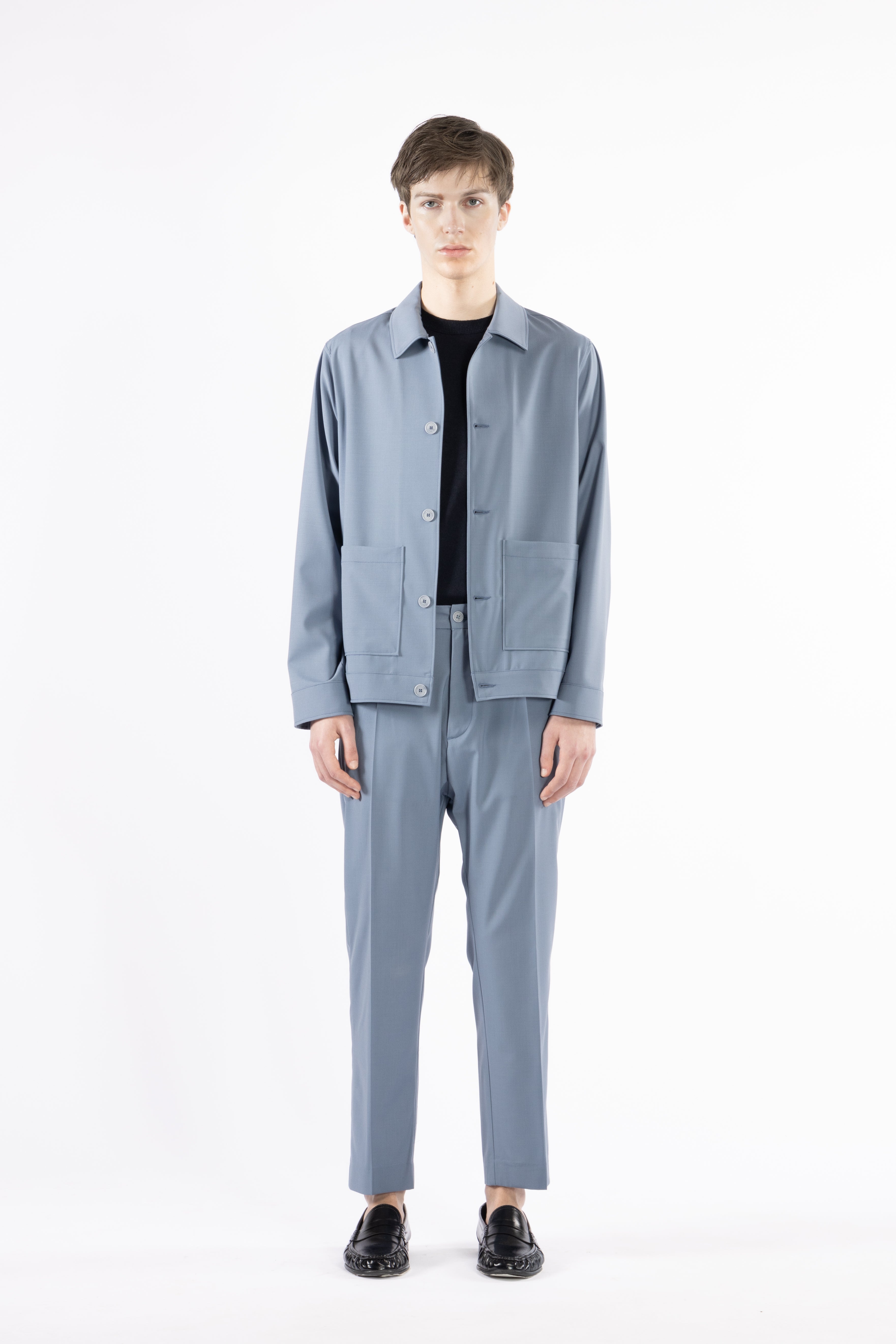 Giacca camicia sfoderata misto lana - Indaco