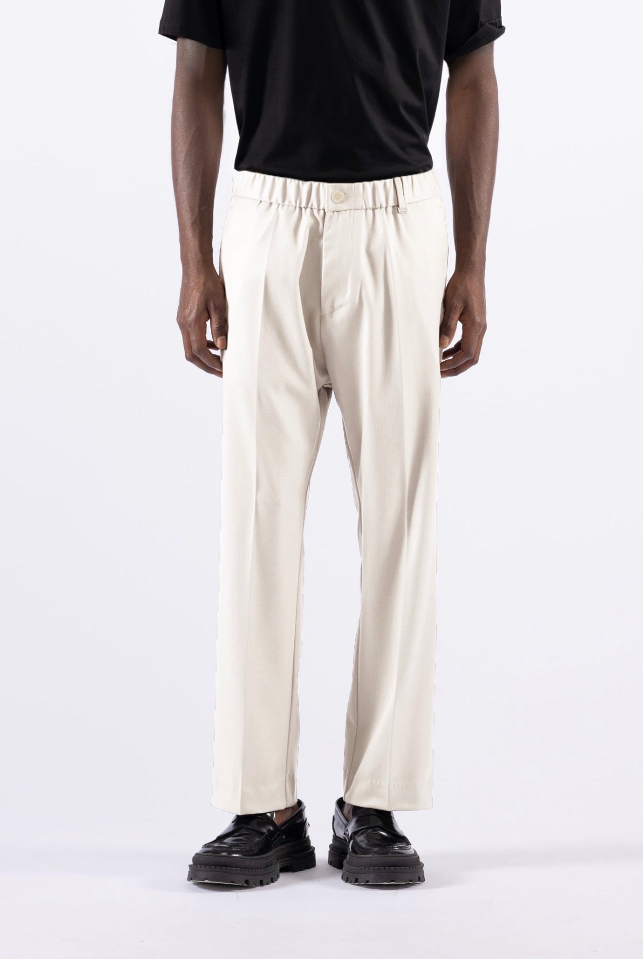 Straight leg trousers with elastic waist - Cream