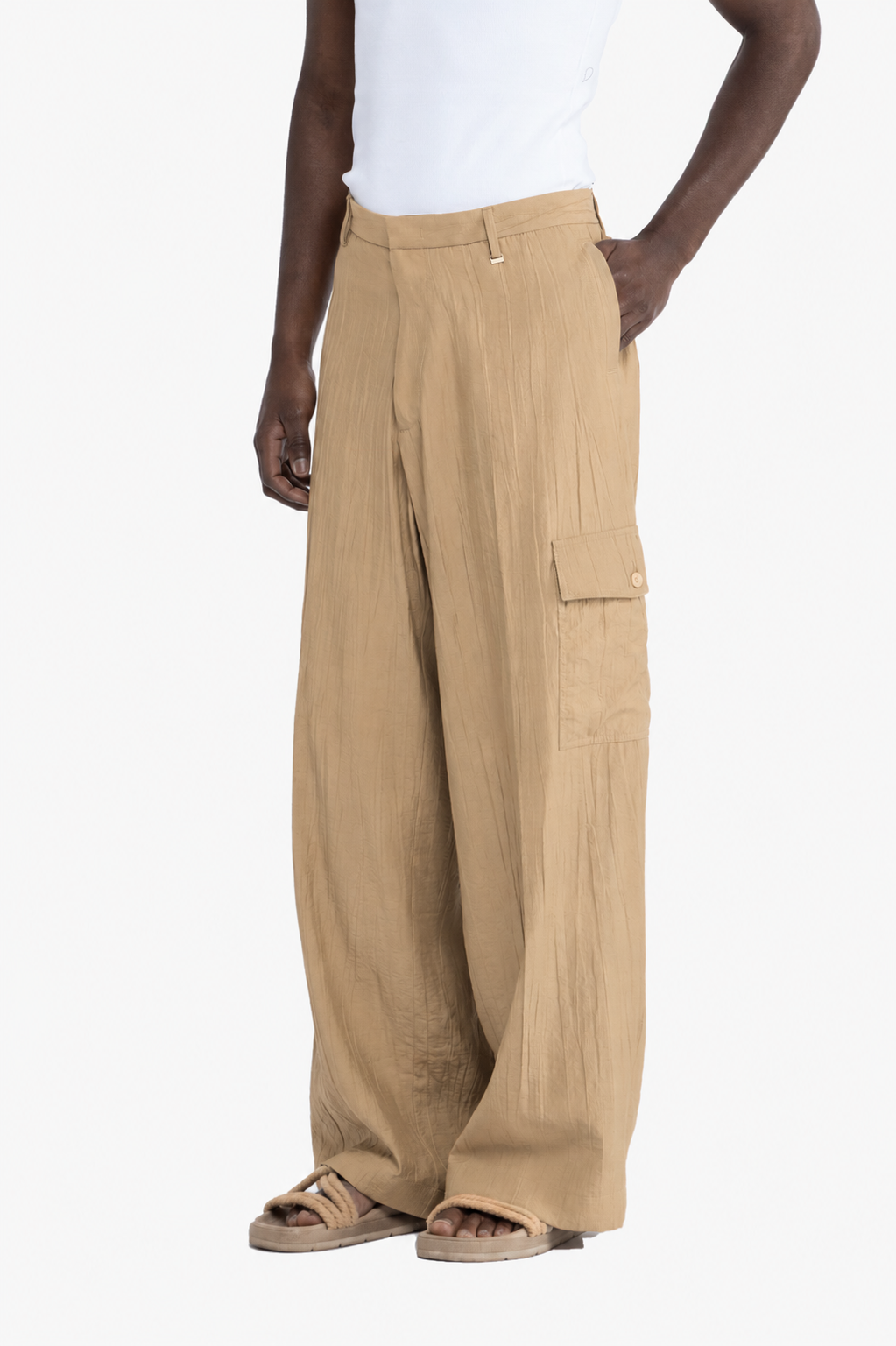 Pantalone cargo effetto stropicciato - Beige