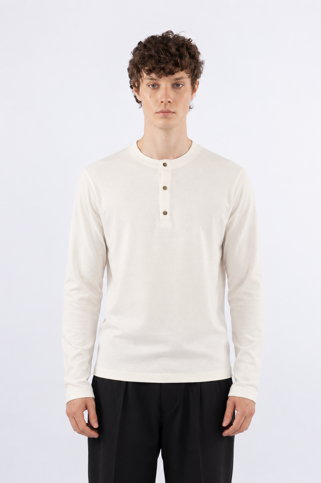 Maglia a serafino in cotone - Panna