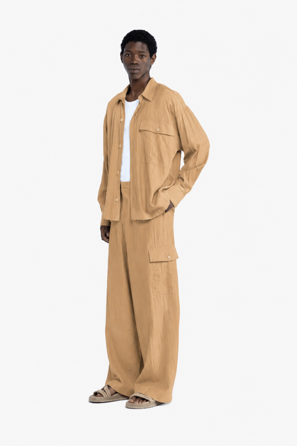 Pantalone cargo effetto stropicciato - Beige