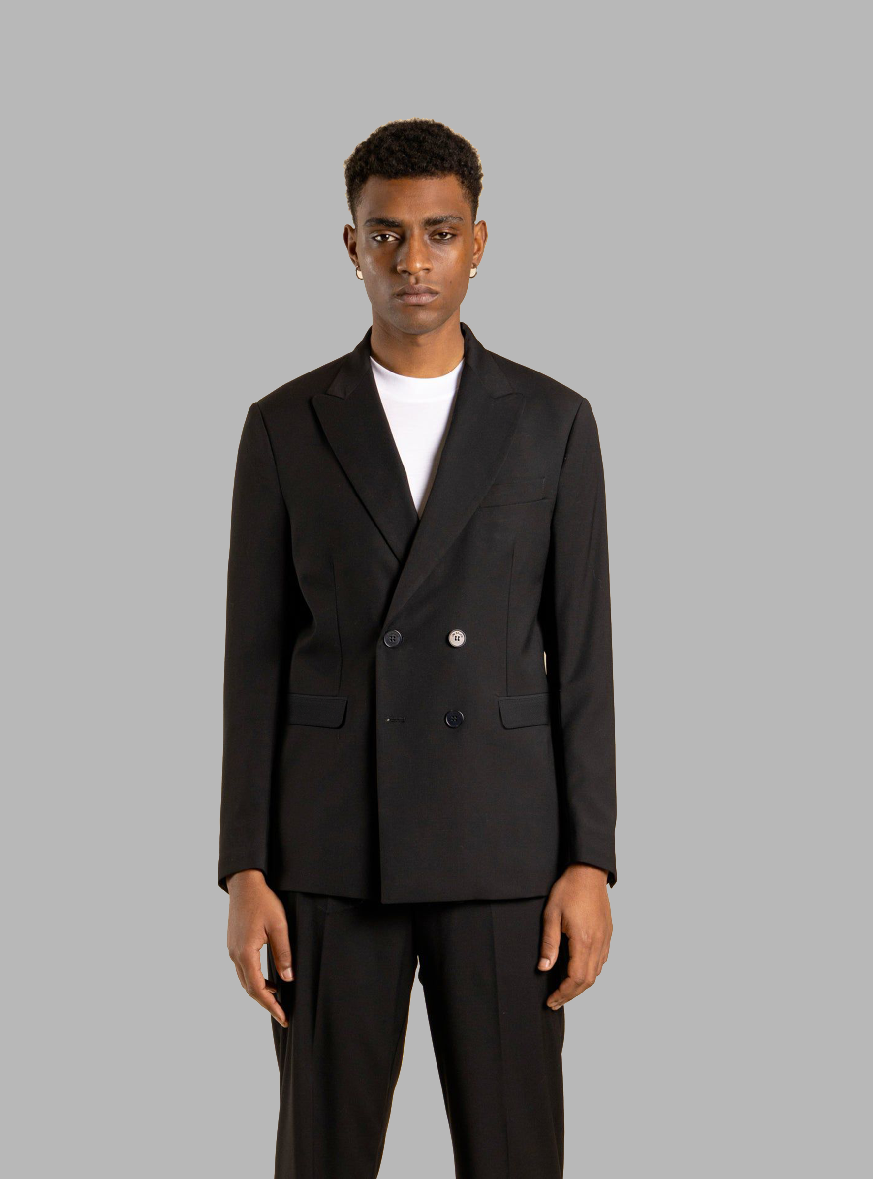 Double-breasted wool jacket - Black