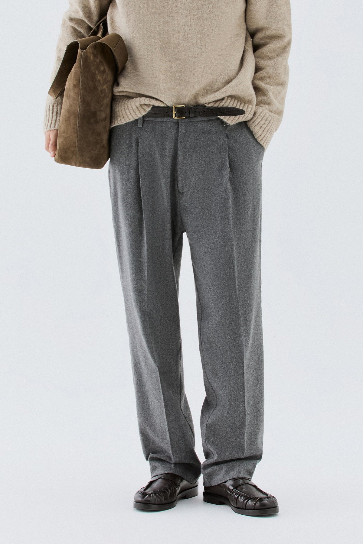Pantalone gamba dritta in lana - Grigio