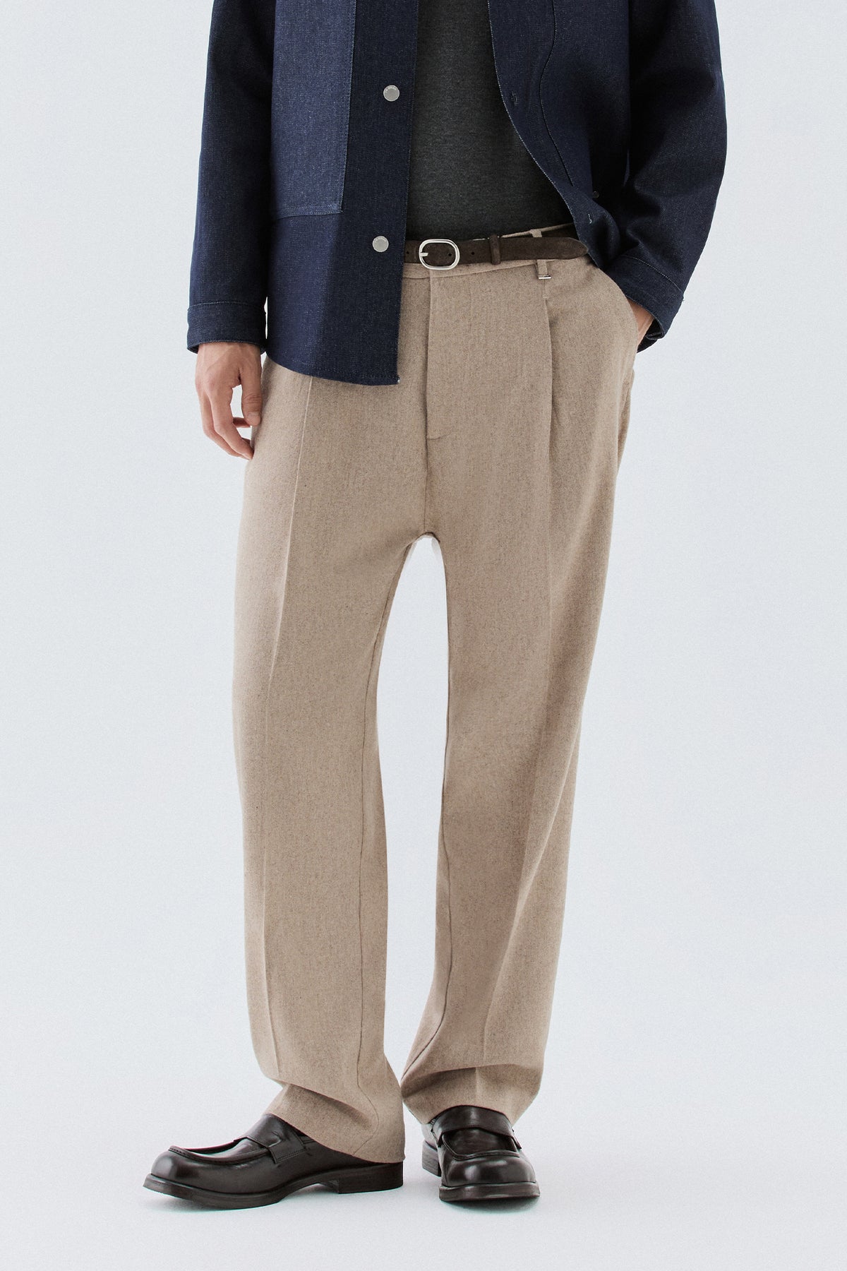 Pantaloni gamba dritta in lana - Beige