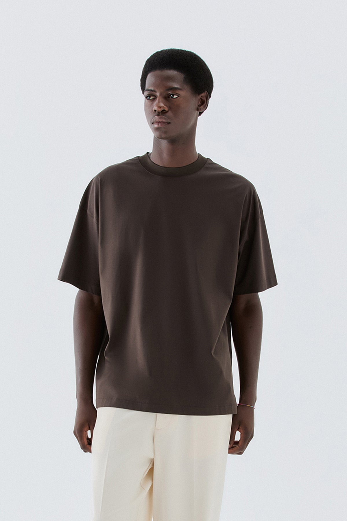 T-shirt cotone mercerizzato oversize - Moro