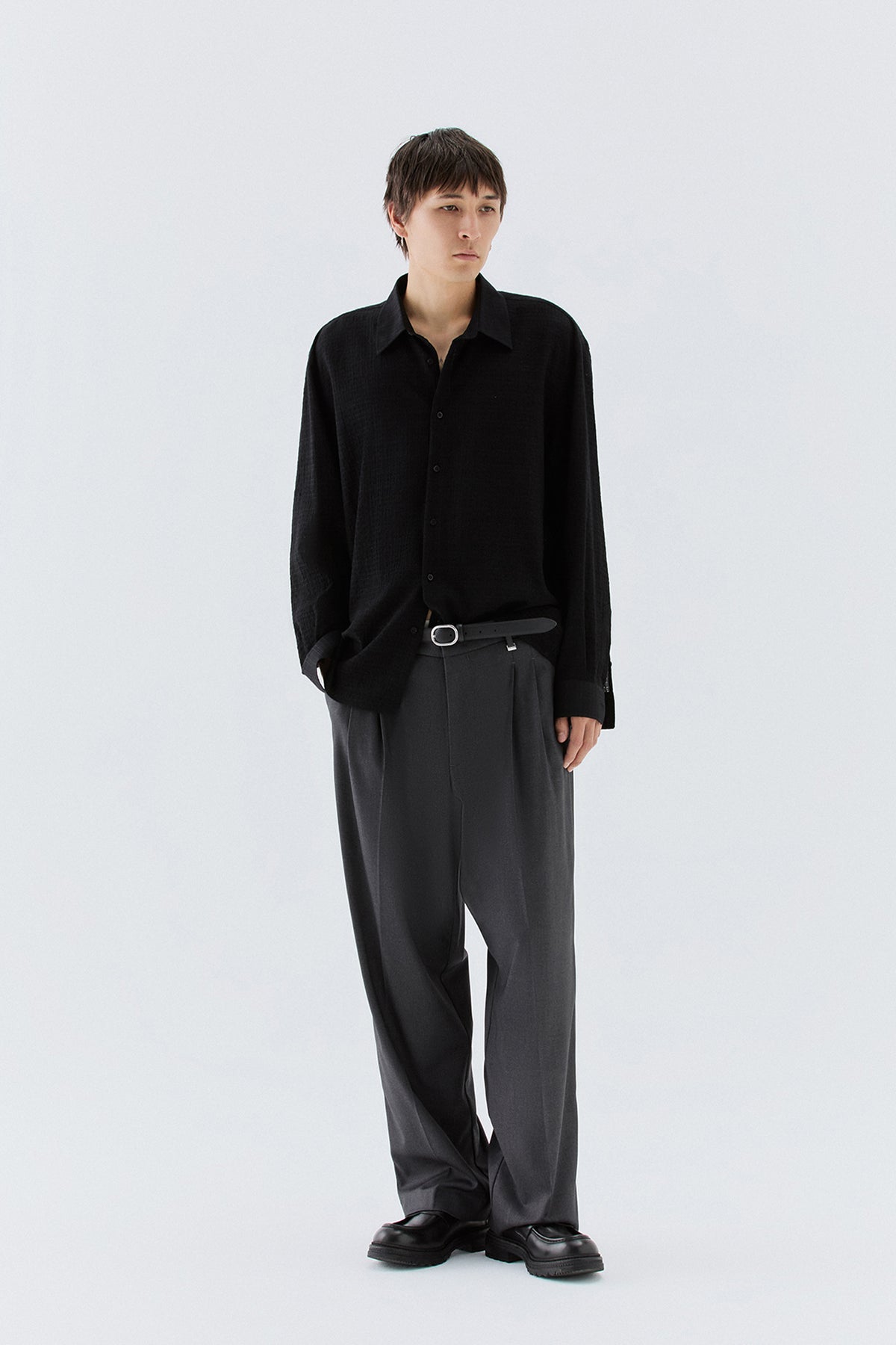 Camicia jacquard in viscosa - Nero