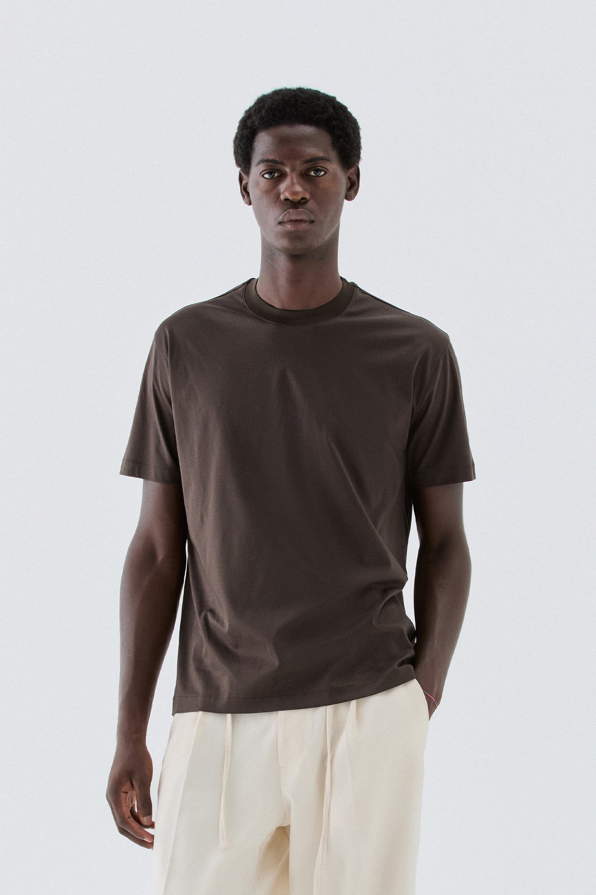T-shirt in cotone mercerizzato - Moro
