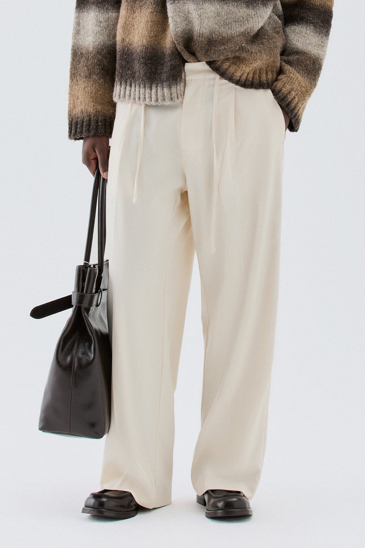 Pantaloni larghi con coulisse - Panna