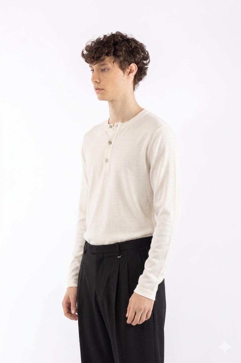 Maglia a serafino in cotone - Panna