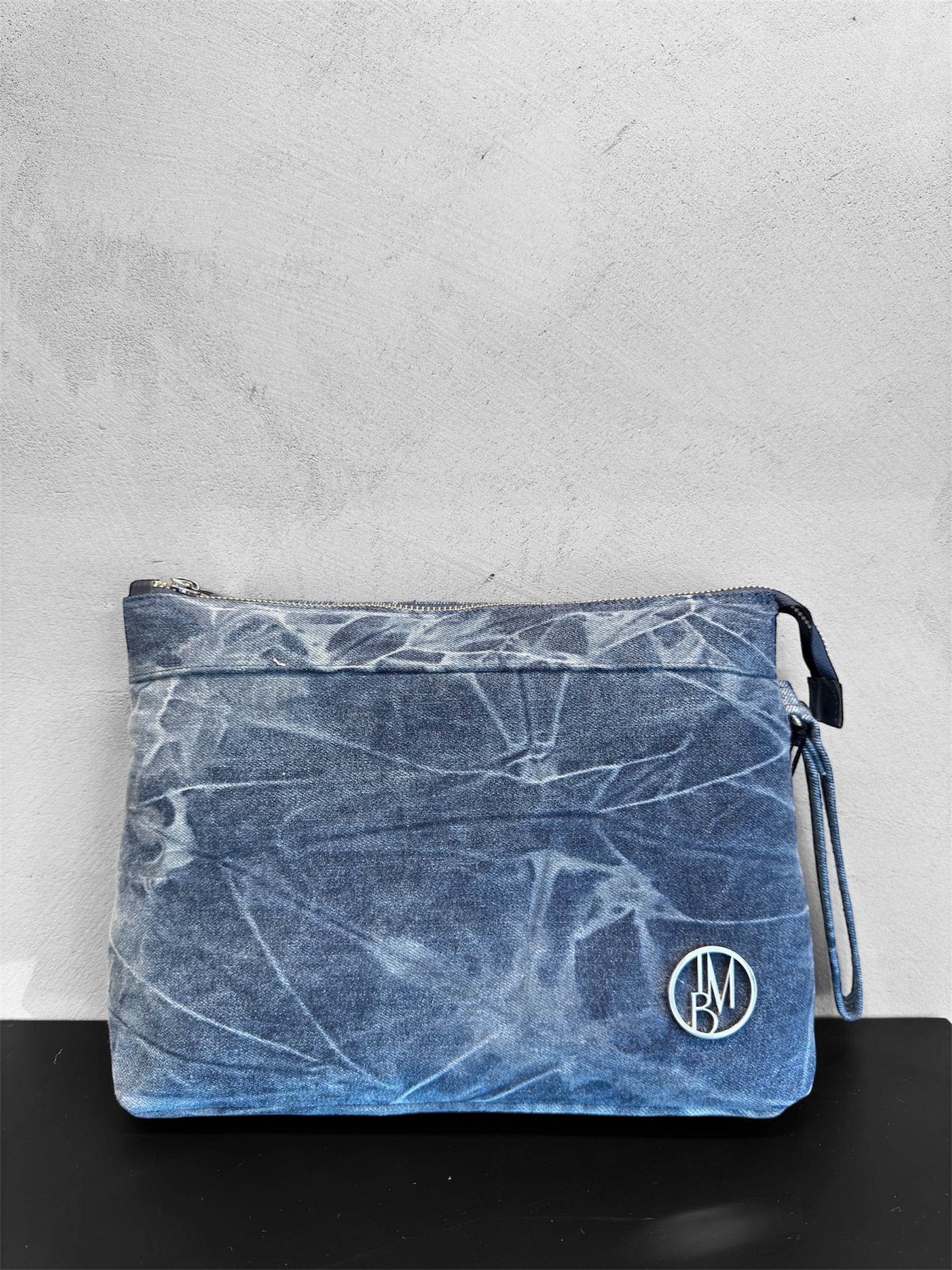 Blue denim clutch bag