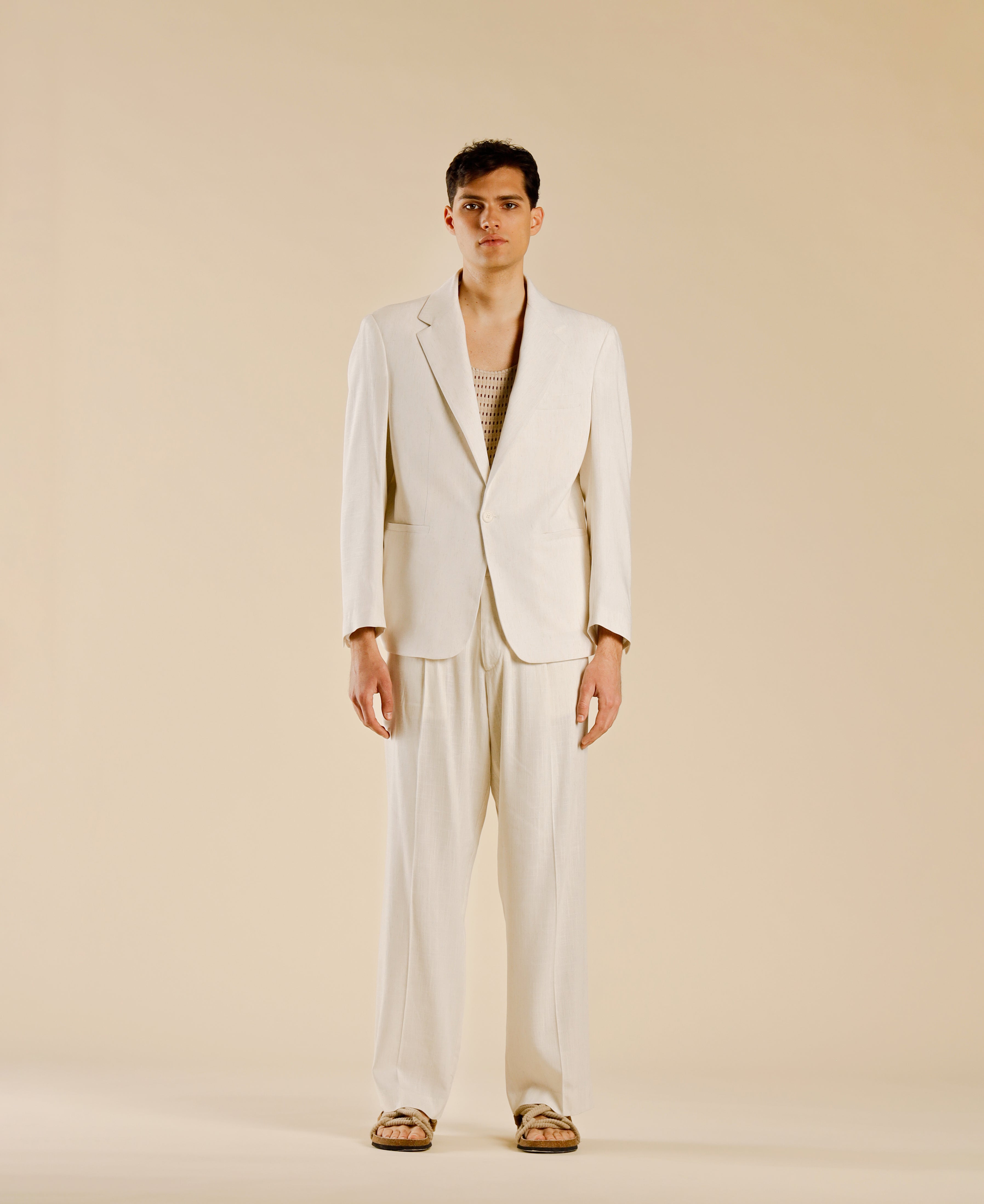 Single-breasted linen blend jacket - Cream