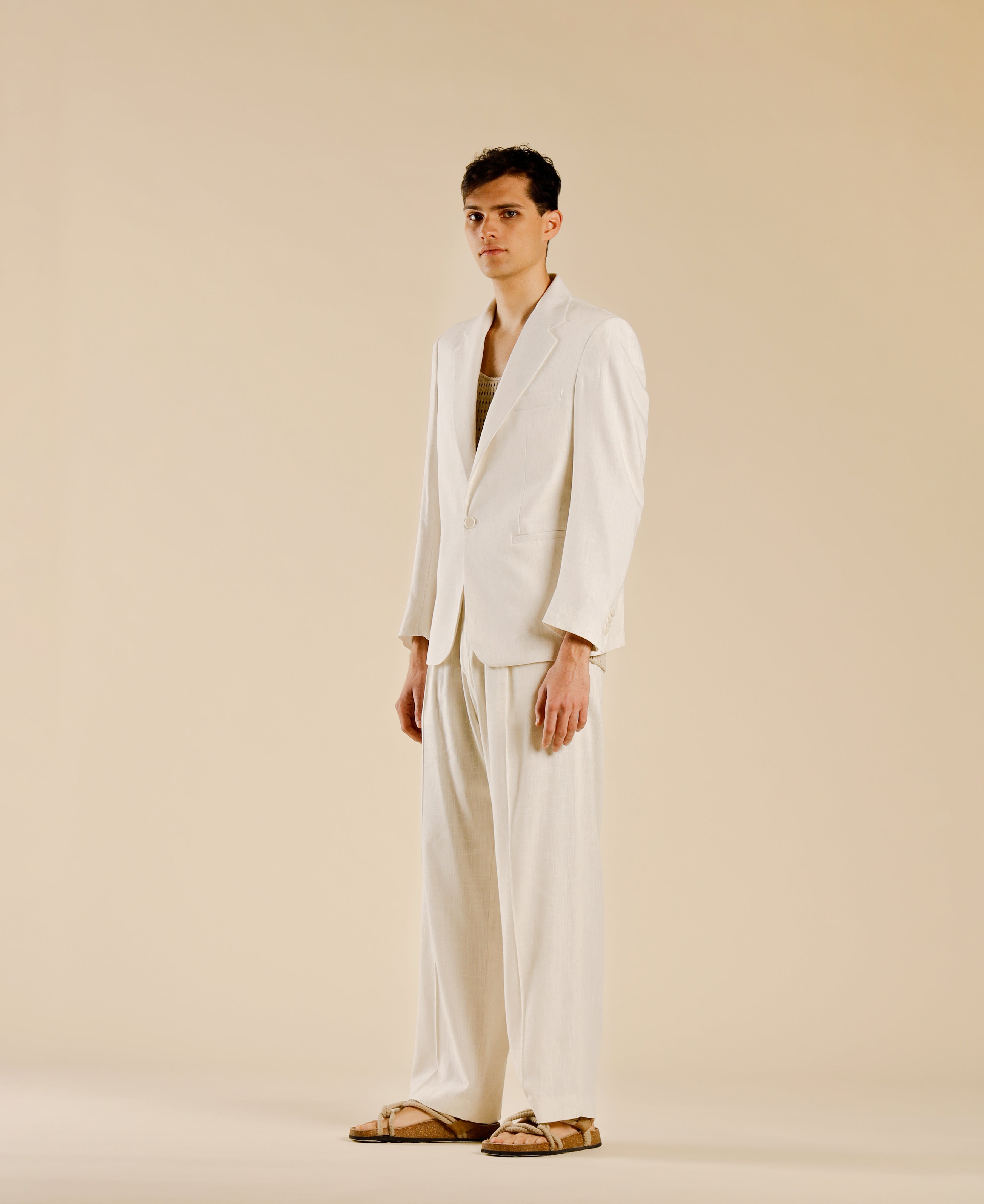 Single-breasted linen blend jacket - Cream