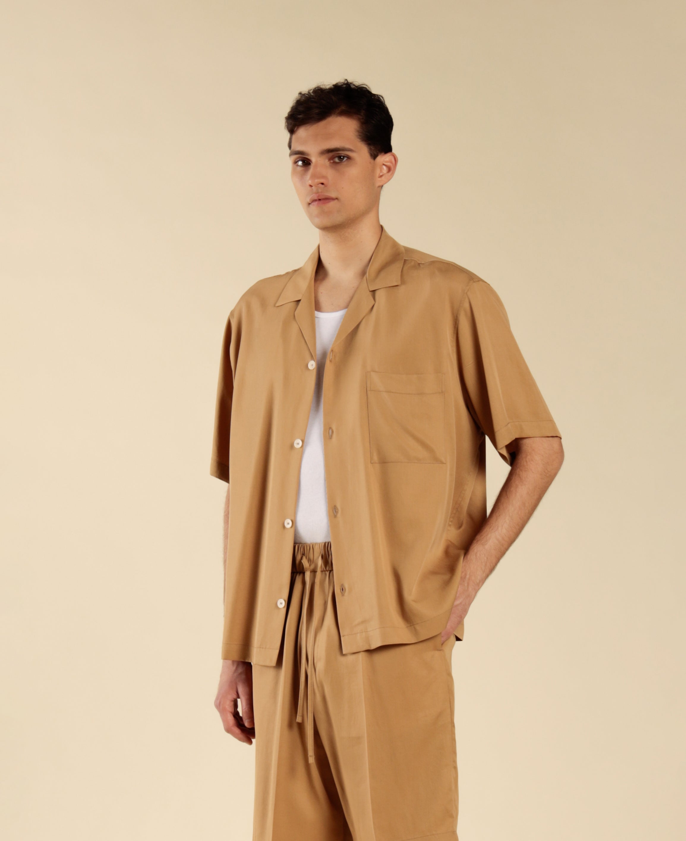 Boxy Shirt with Pocket - Beige