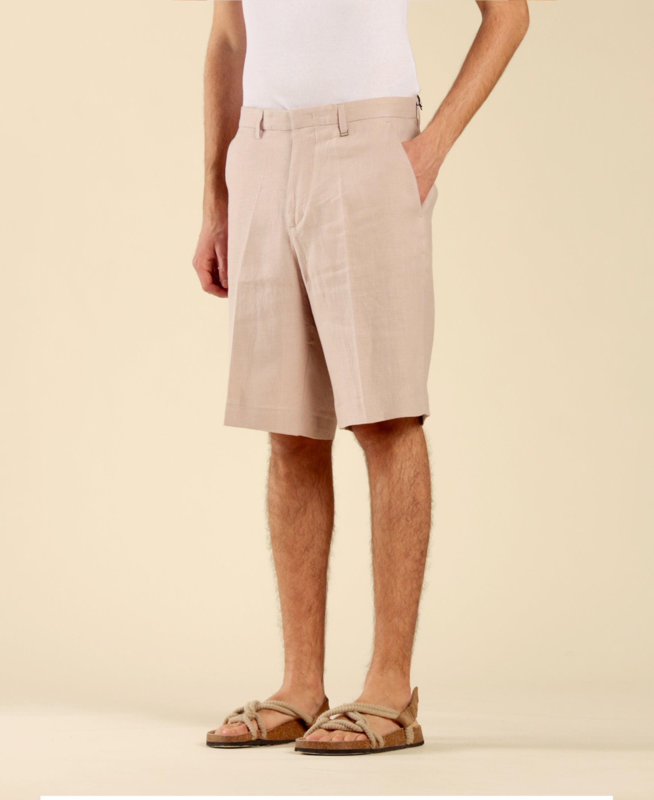 100% Linen Bermuda Shorts - Powder Pink