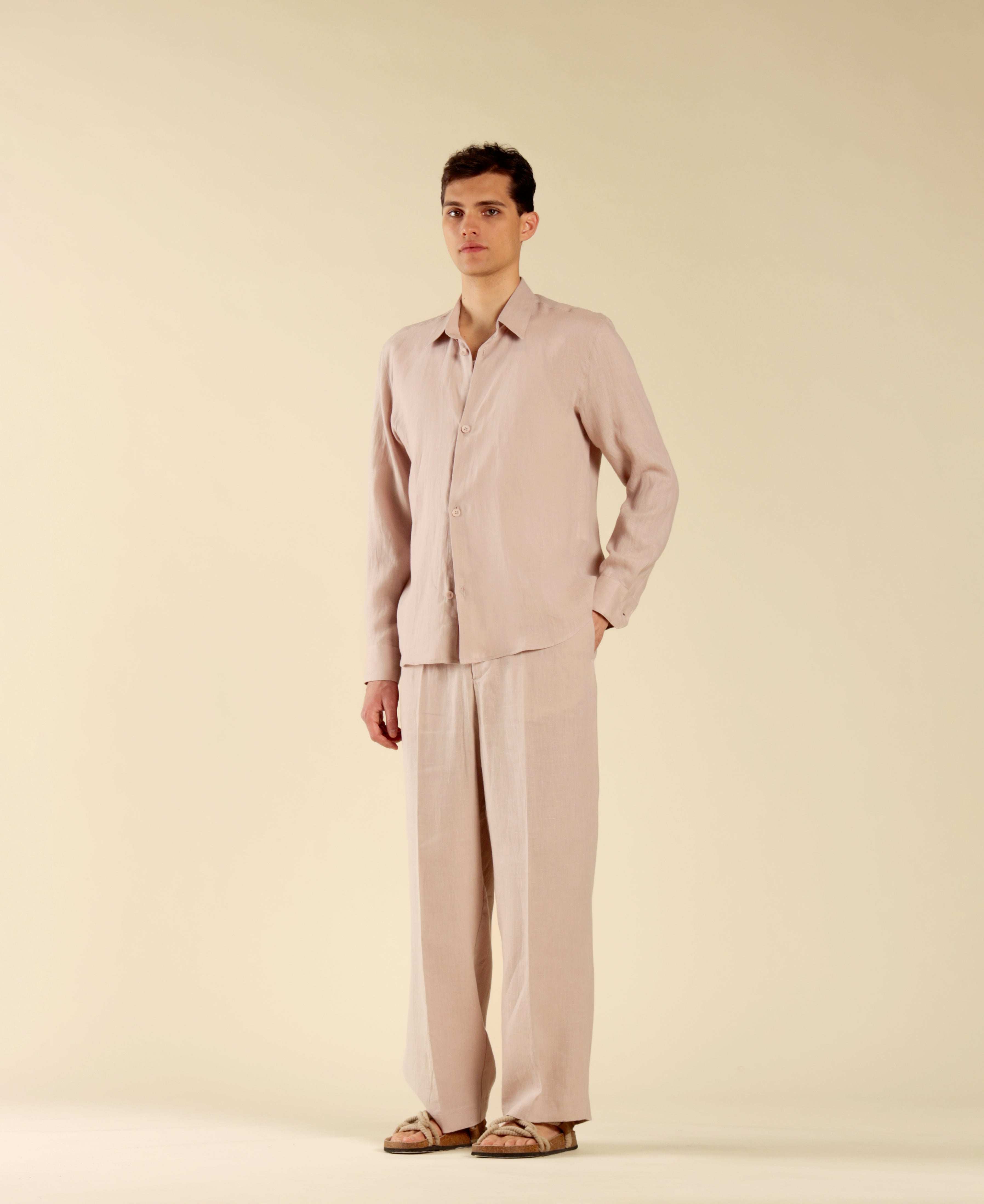 100% Linen Shirt - Powder Pink