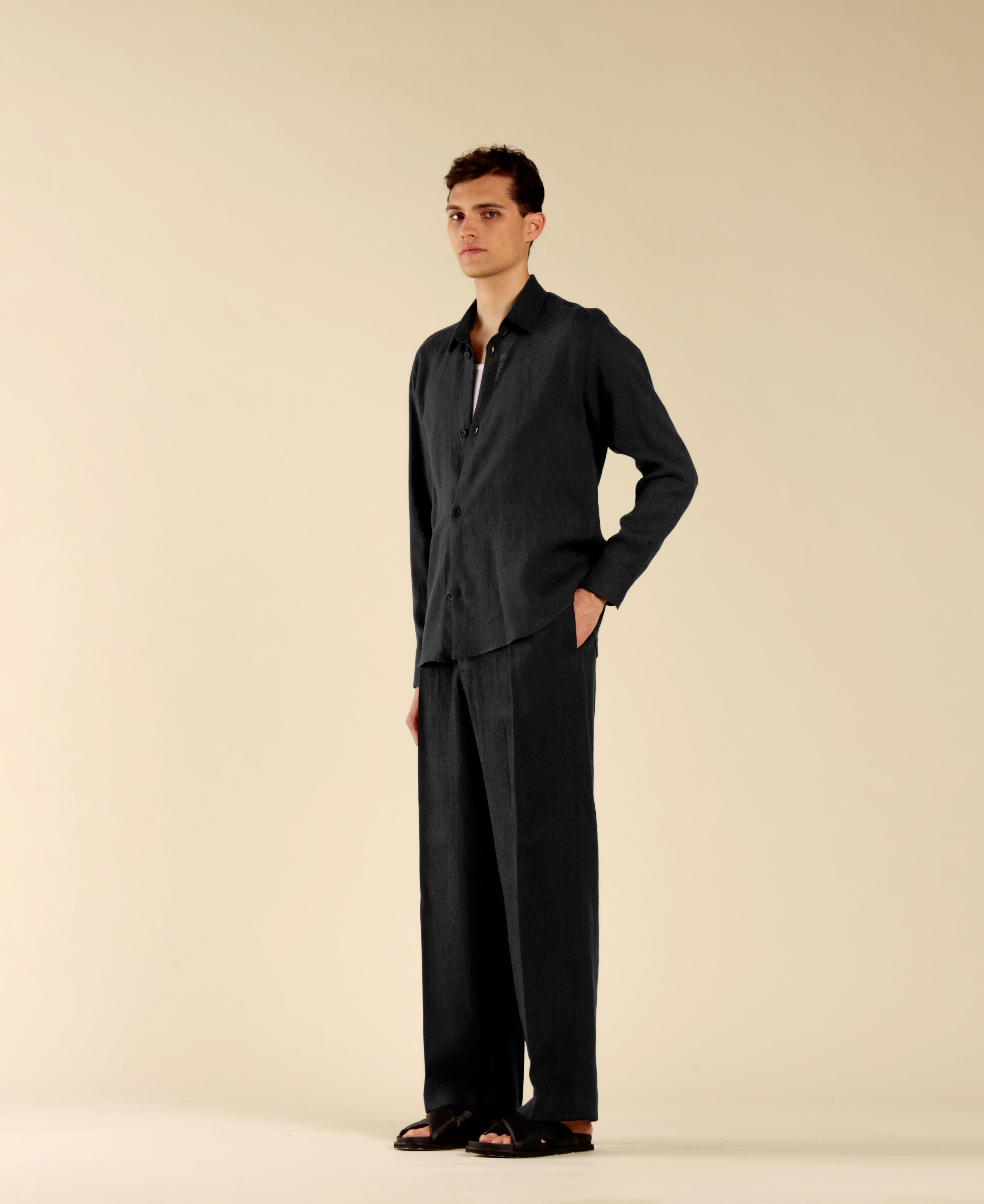 100% Linen Shirt - Black