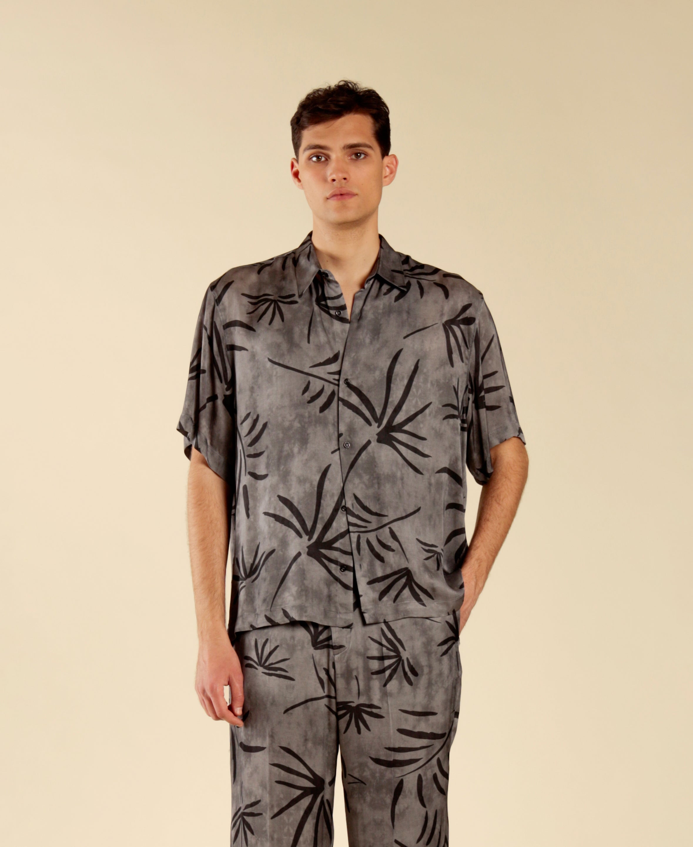 Viscose shirt with palm print