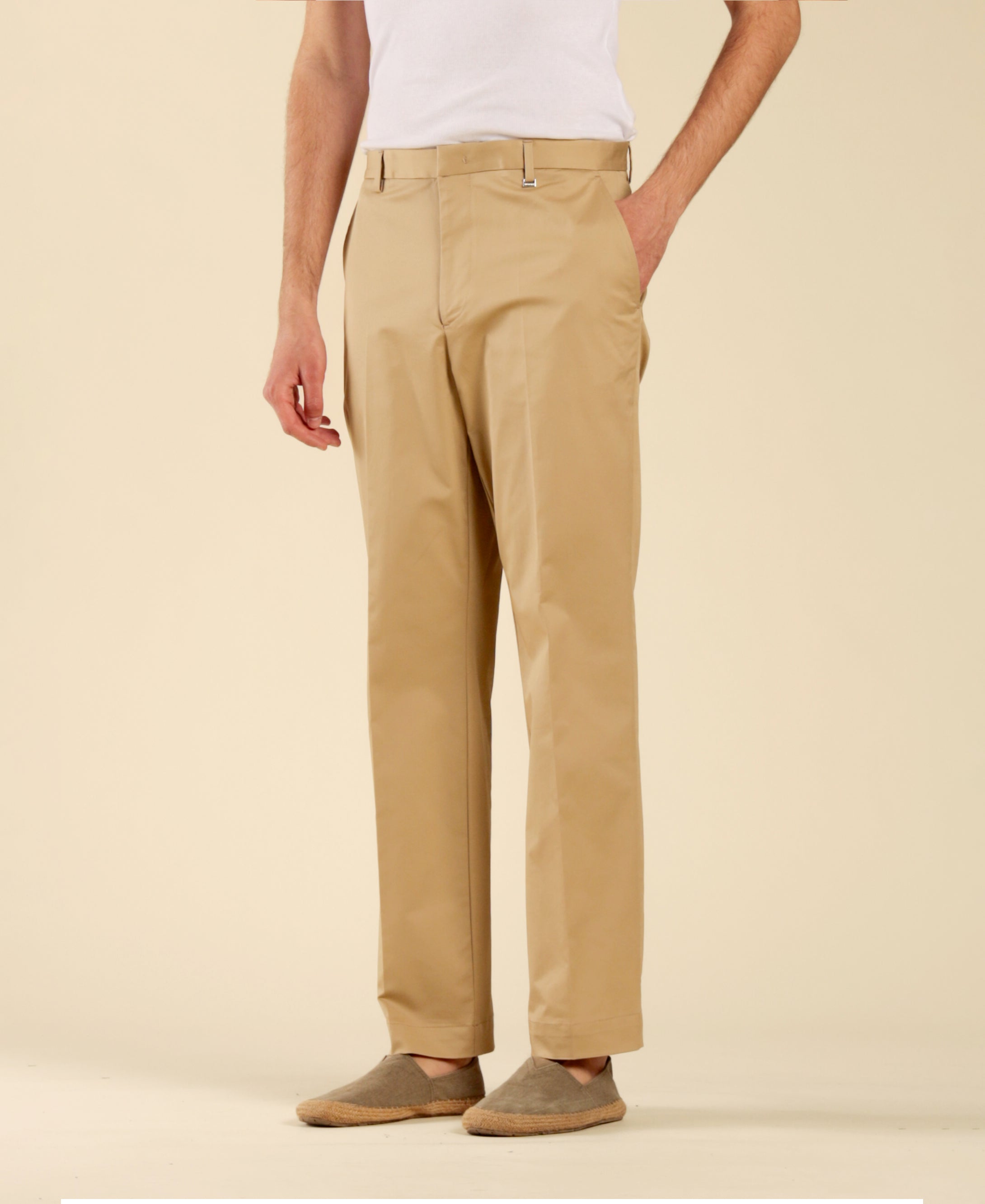 Wide-leg cotton trousers - Beige