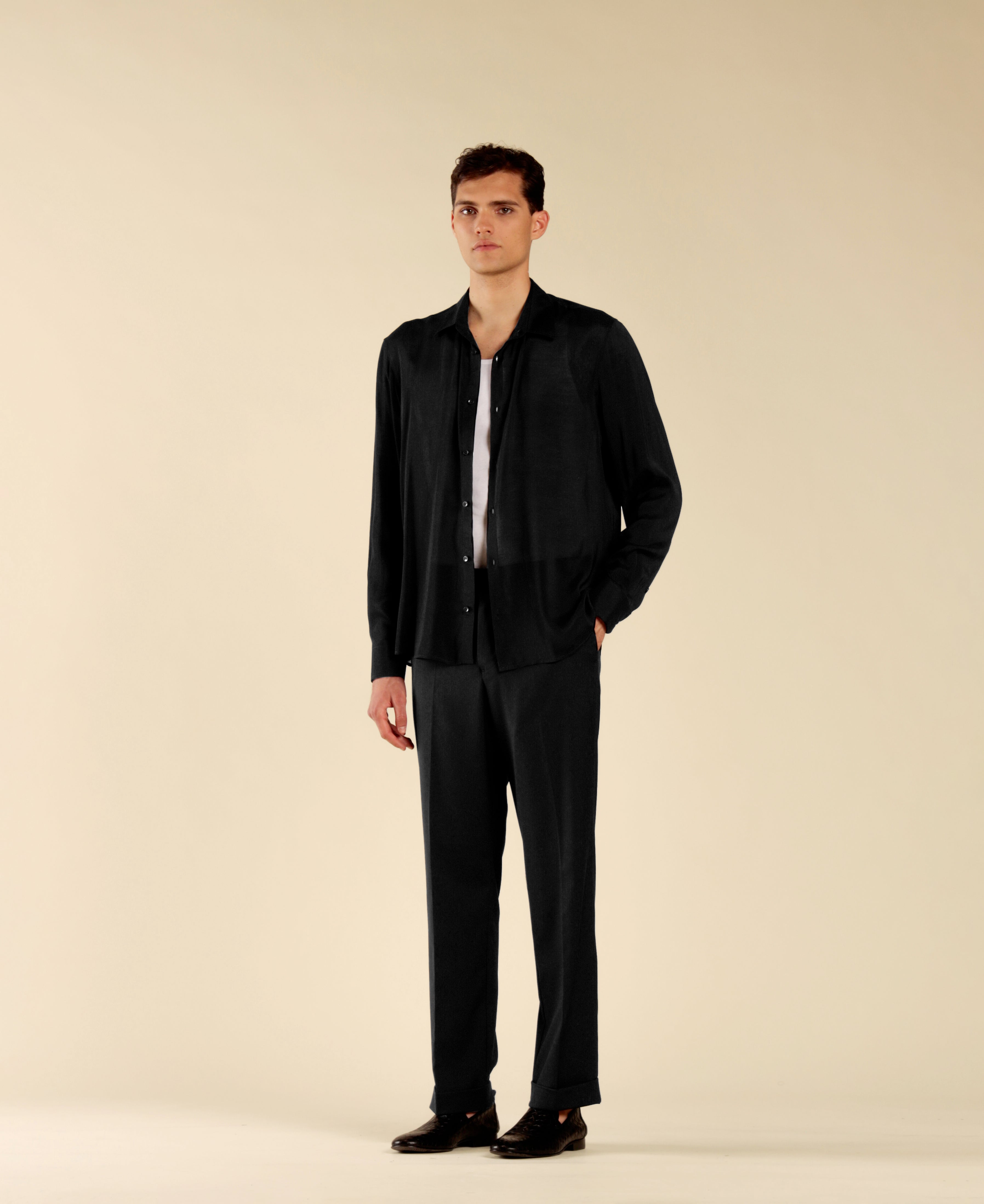 Semi-Sheer Viscose Shirt - Black