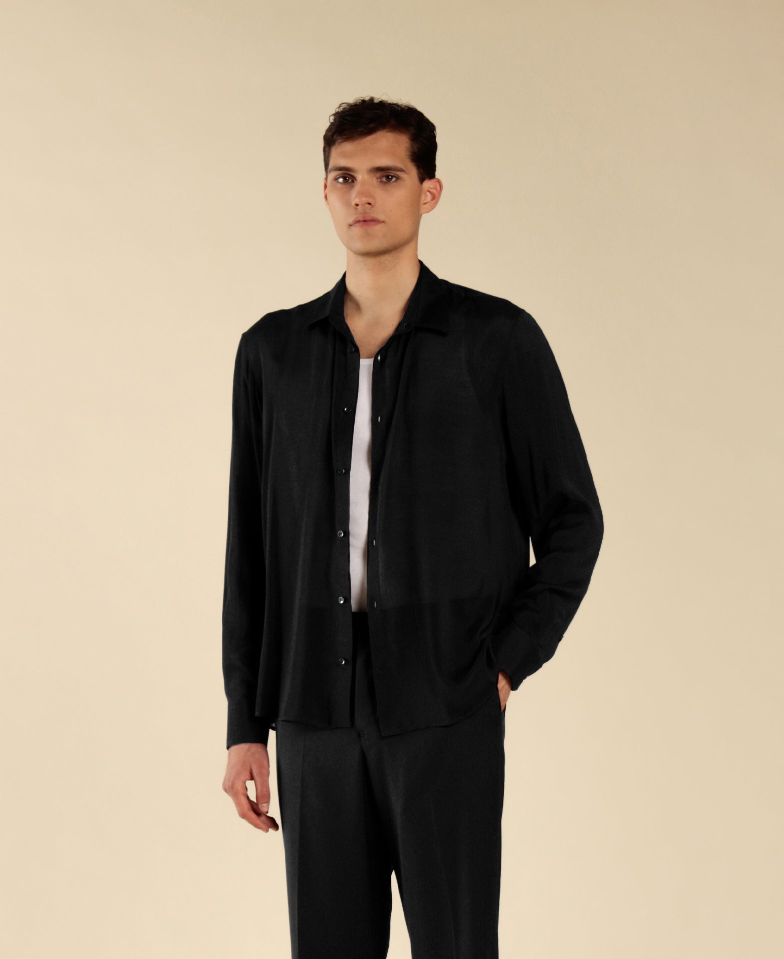 Semi-Sheer Viscose Shirt - Black