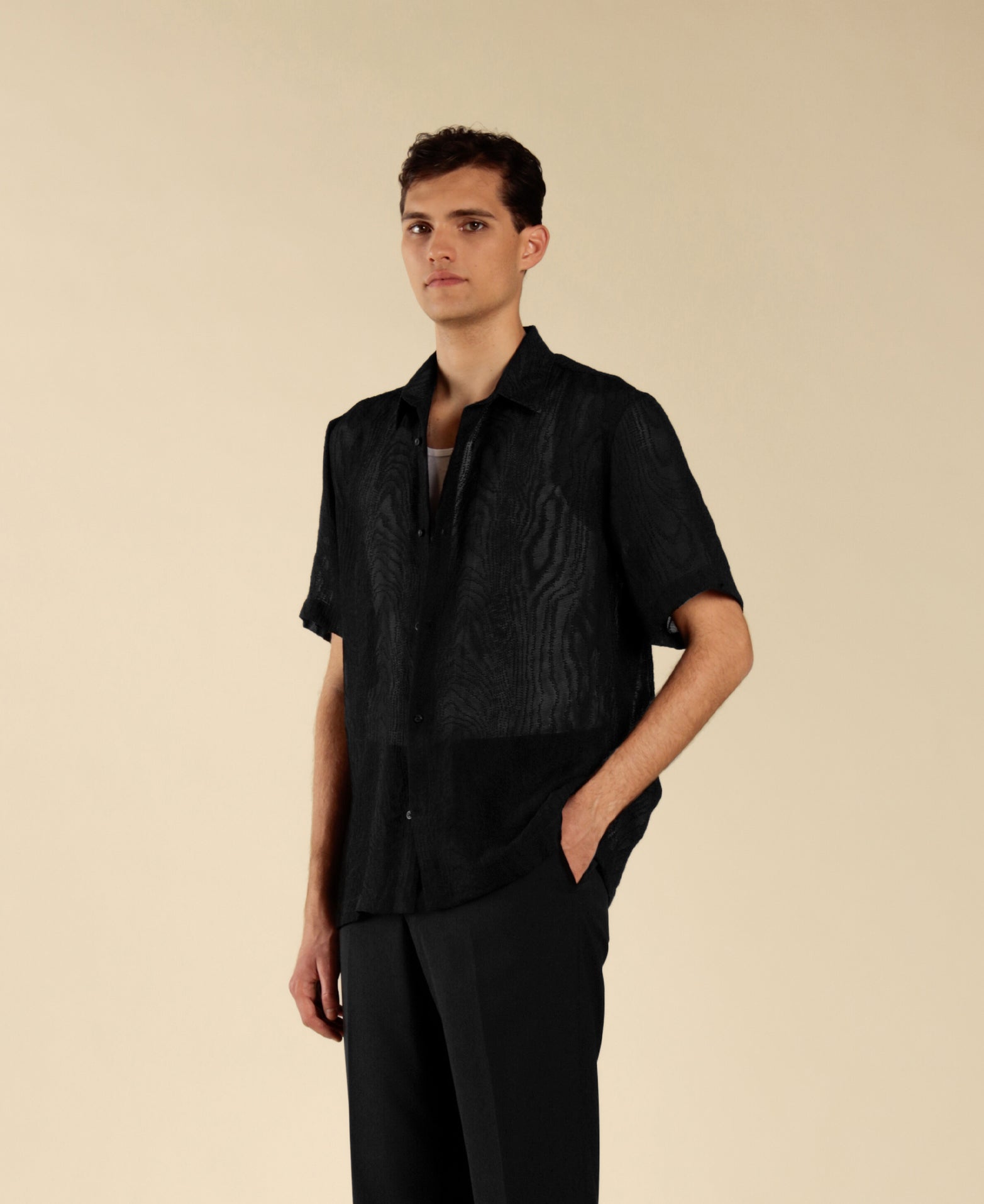 Short-sleeved jacquard shirt - Black