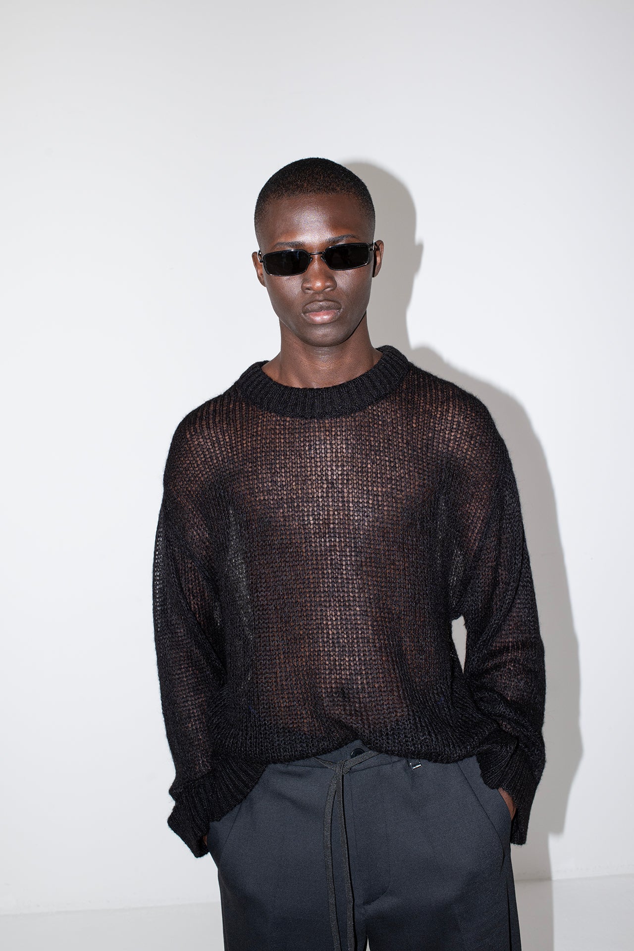 Maglia in lana oversize traforata - Nero