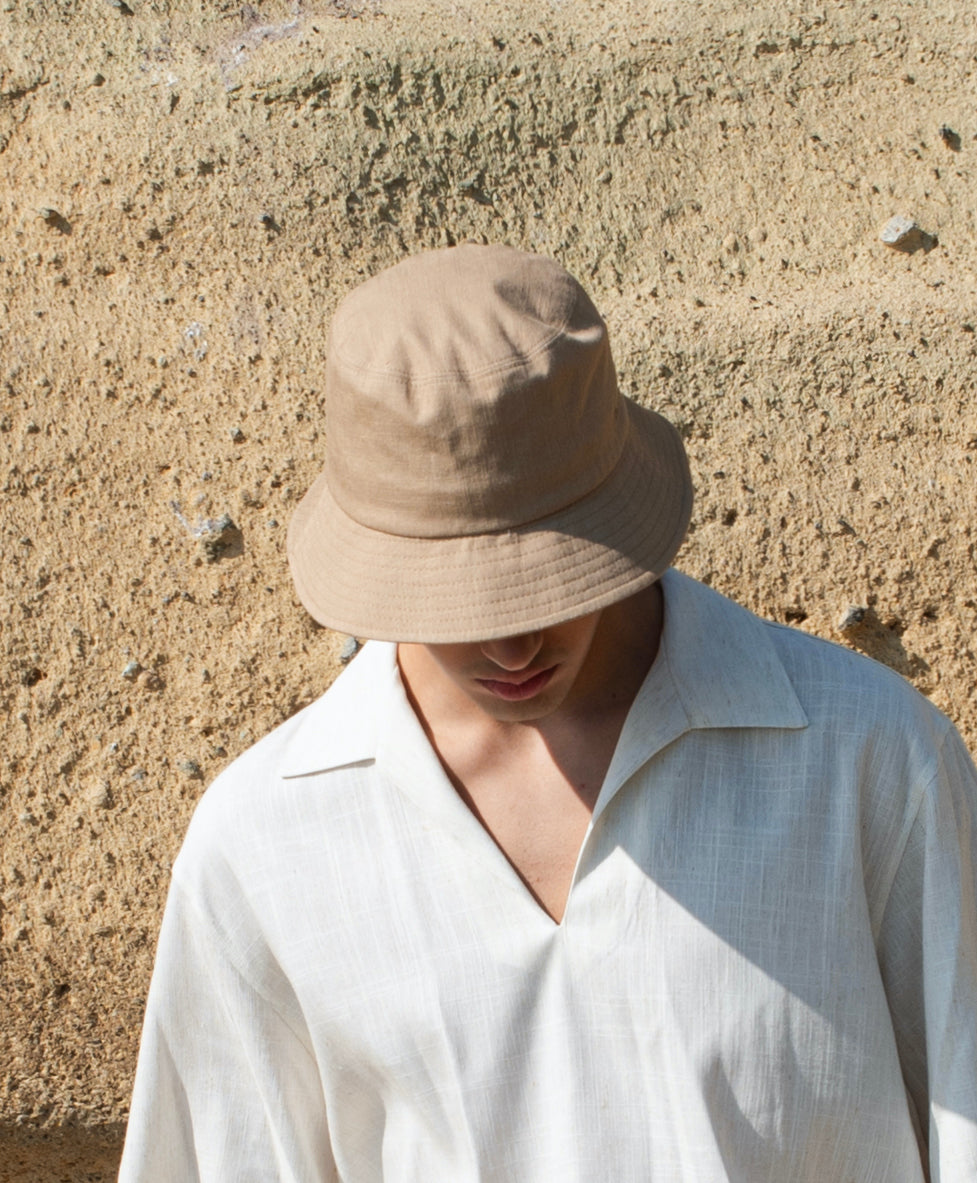 Linen Viscose Bucket Hat - Beige