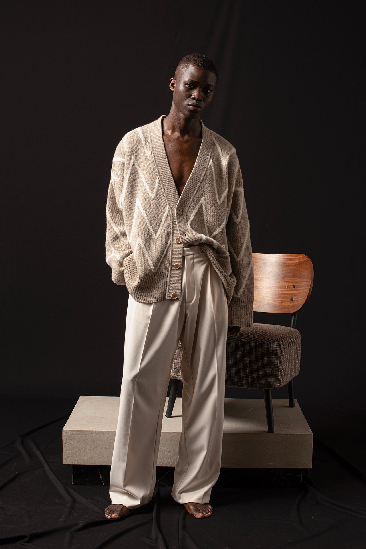 Oversized patterned cardigan - Beige