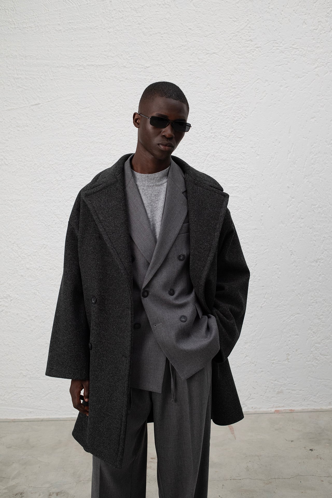 Oversized Double-Breasted Coat - Grey