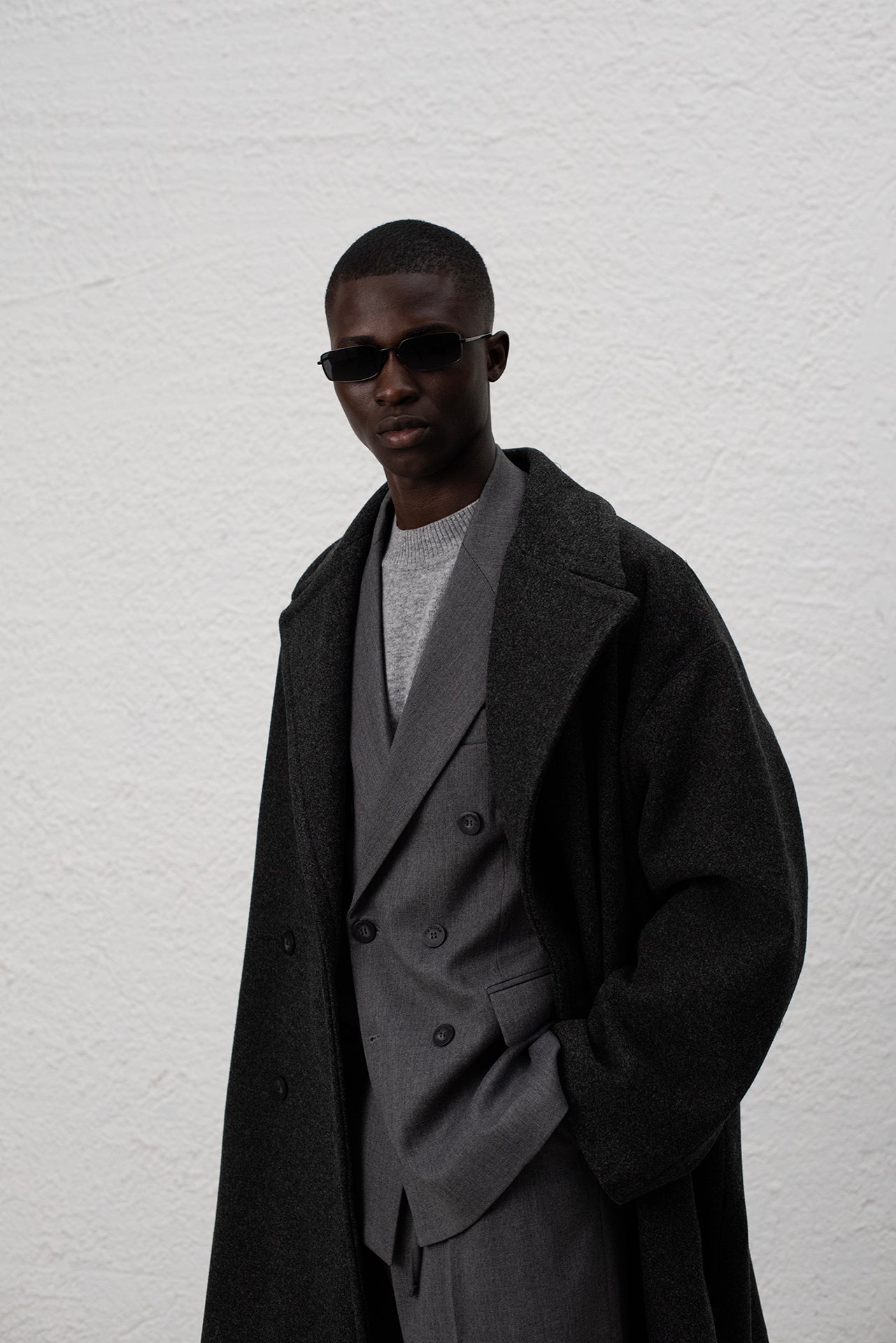 Oversized Double-Breasted Coat - Grey