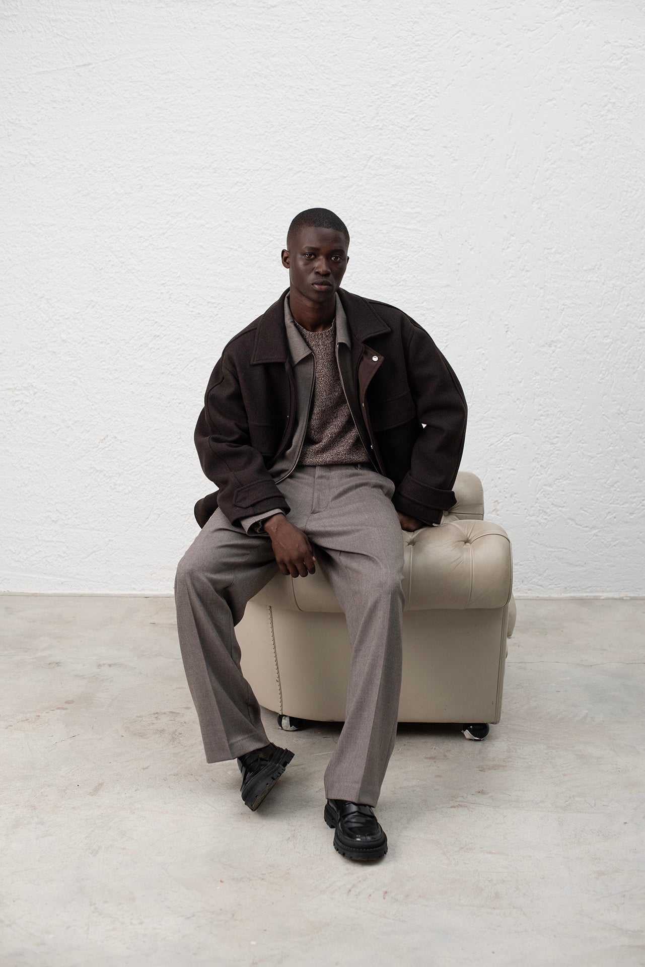 Giubbino in lana oversize con tasconi - Moro