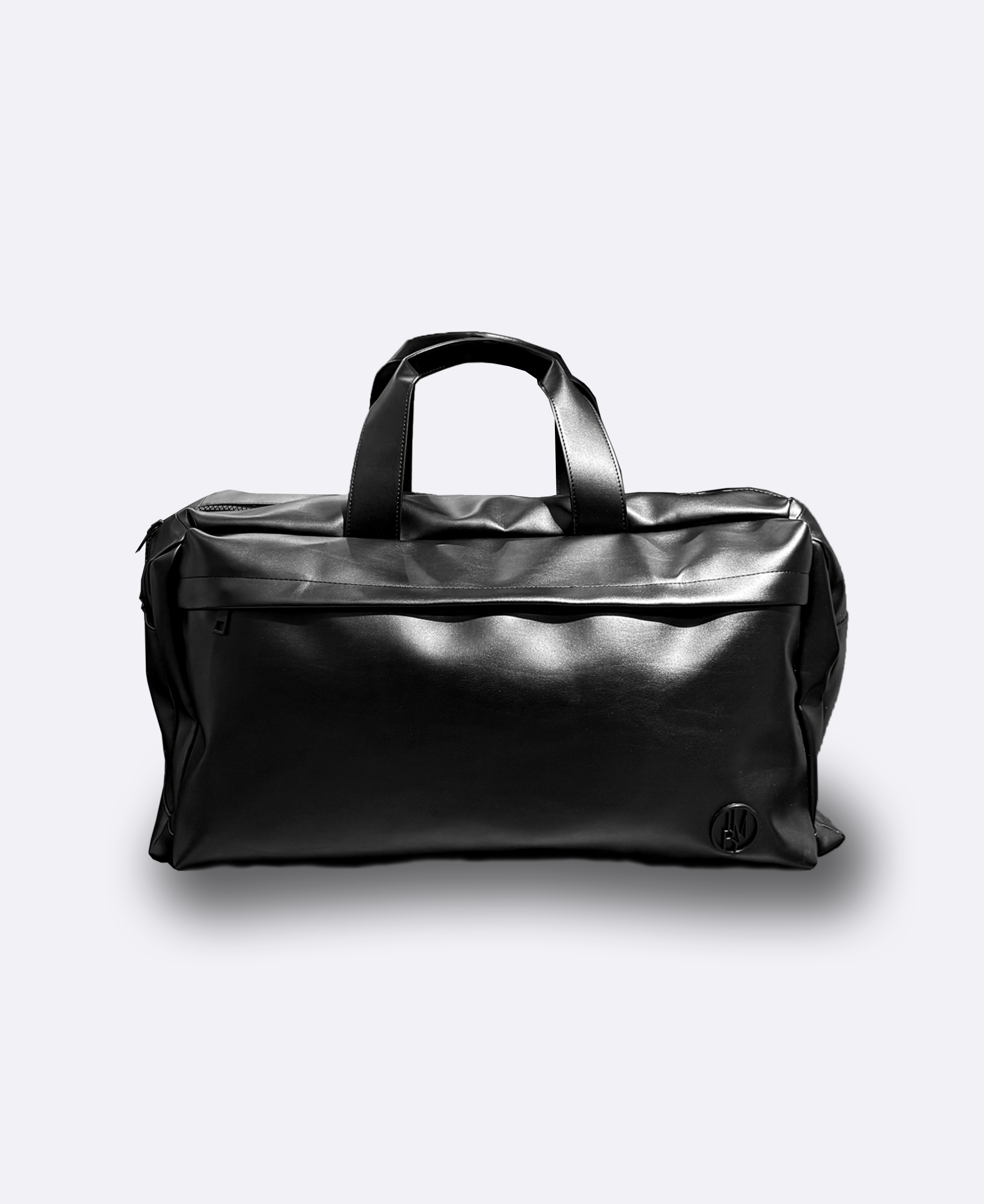 Eco-leather backpack with matt black metal logo